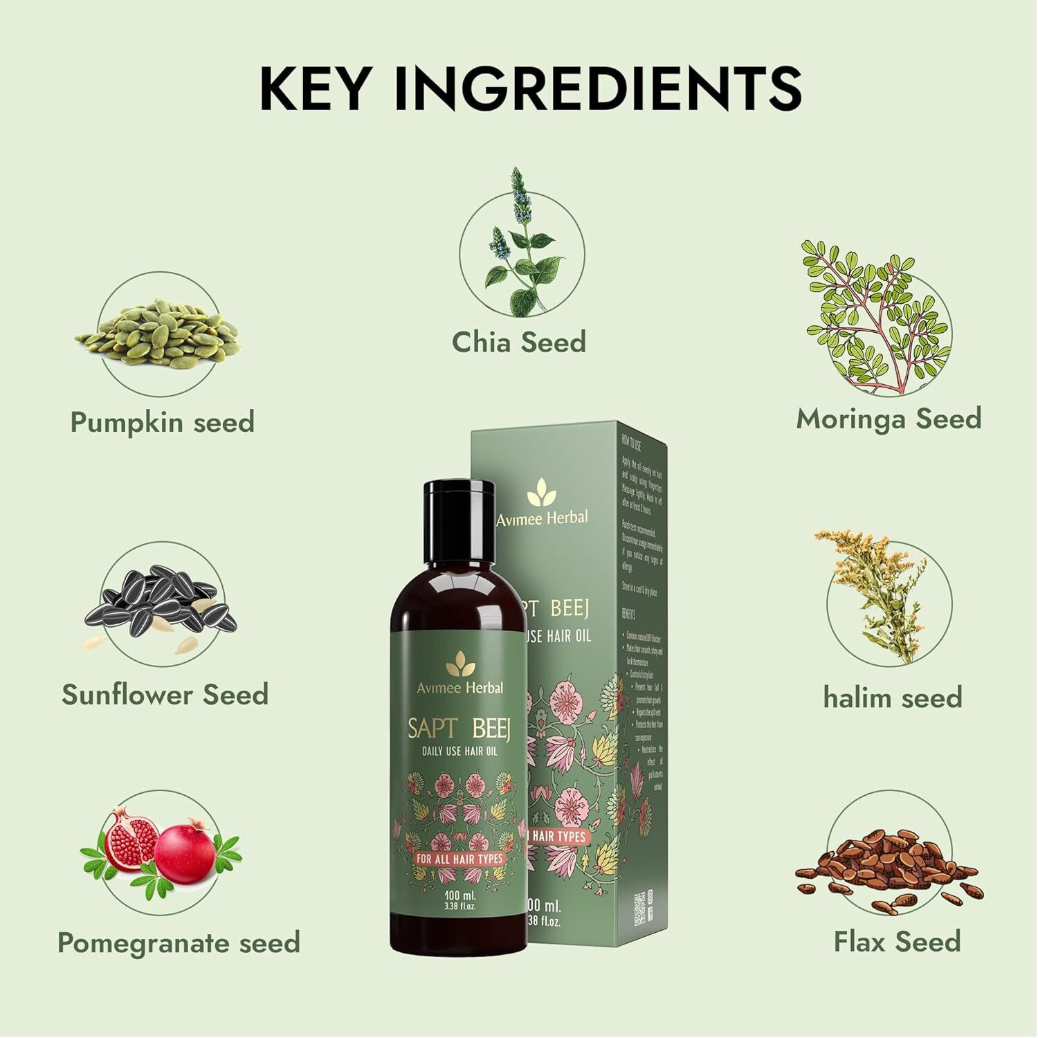Image of Avimee Herbal Saptbeej Hair Oil | Pack of 3 Hair Oil (300 ml)