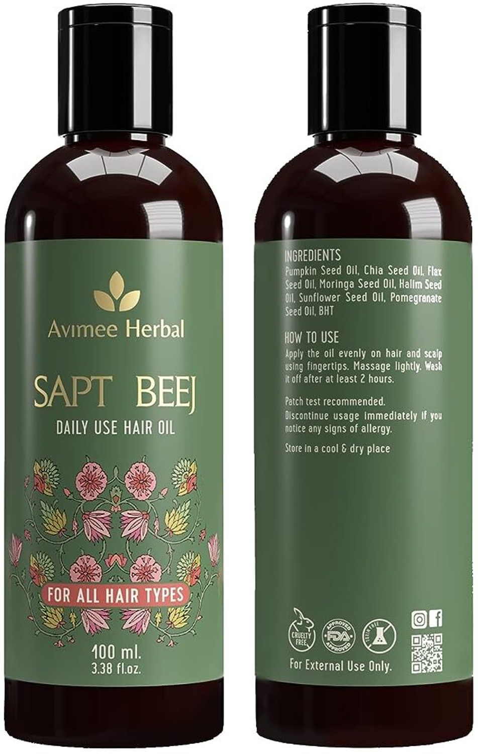 Image of Avimee Herbal Saptbeej Hair Oil | Pack of 3 Hair Oil (300 ml)