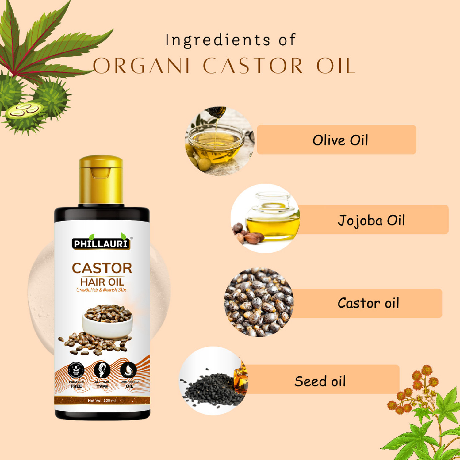 Image of Phillauri Castor Oil Cold Pressed To Support Hair Growth Hair Oil (500 ml)