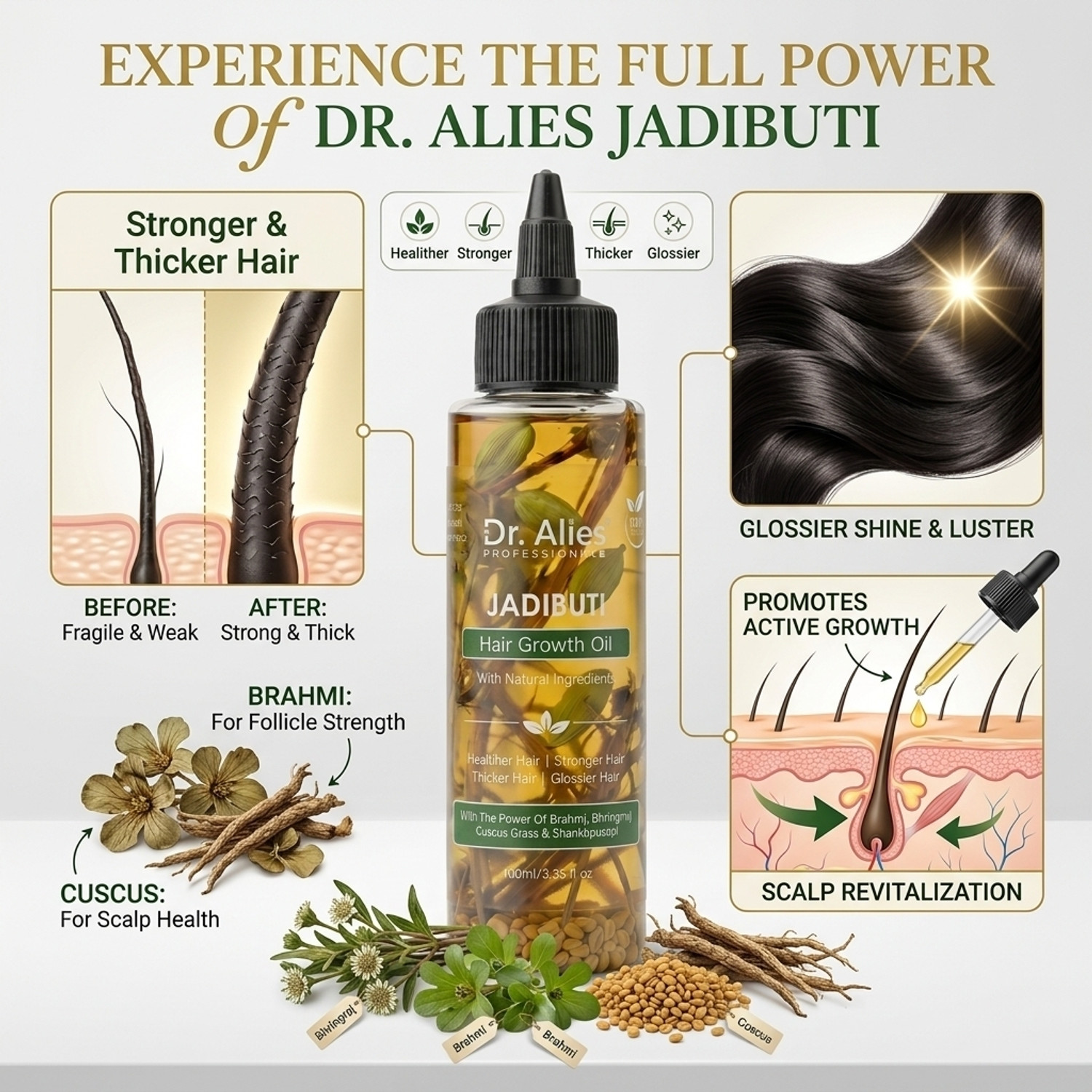 Dr. Alies Professional Jadibuti Hair Growth Oil with Brahmi, Reduces Hair Fall | Lightweight à¤à¥à¤¶ à¤¤à¥à¤² (100 ml) - Image 1