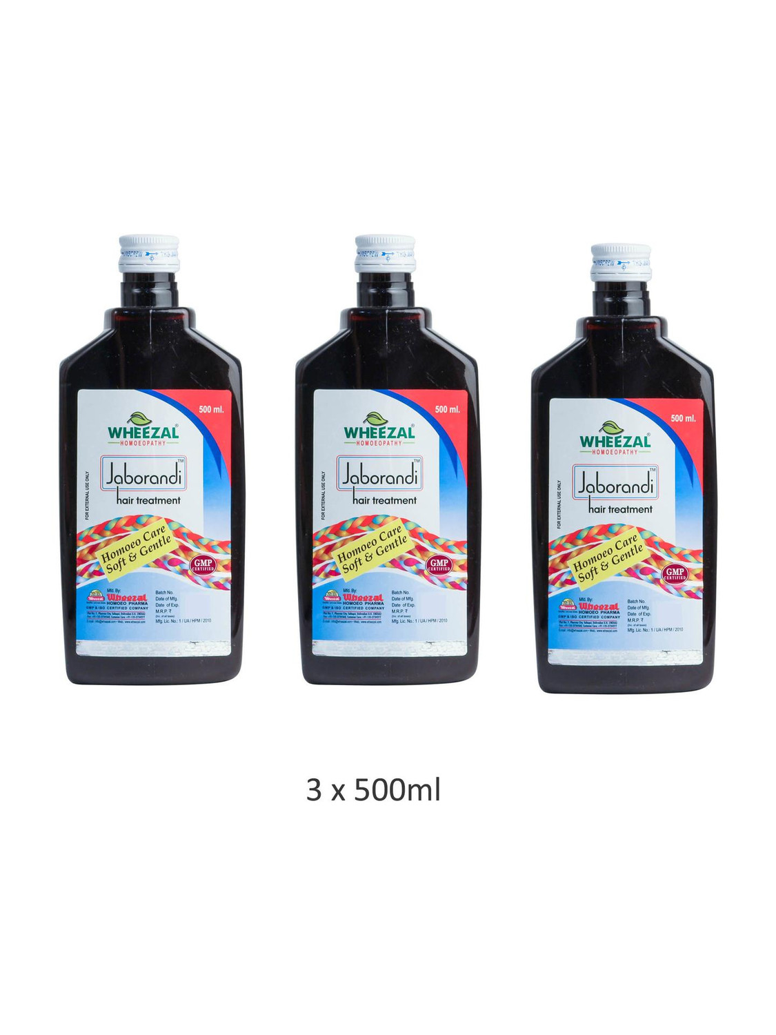 Image of WHEEZAL JABORANDI HAIR TREATMENT-ANTI HAIR FALL 200 ML-PACK OF 3 Hair Oil (600 ml)