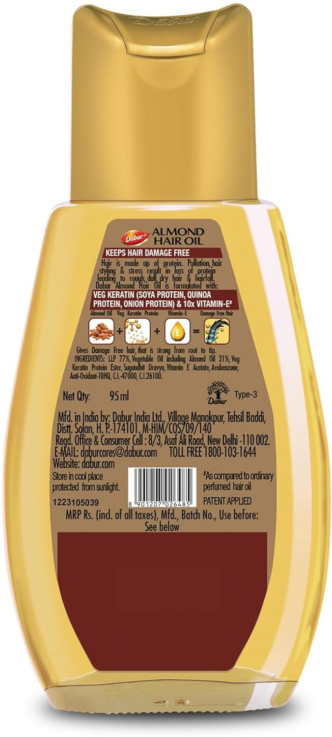 Image of Dabur Almond Hair OIL 95 ML *2 PLASTIC BOTTLE Hair Oil (190 ml)
