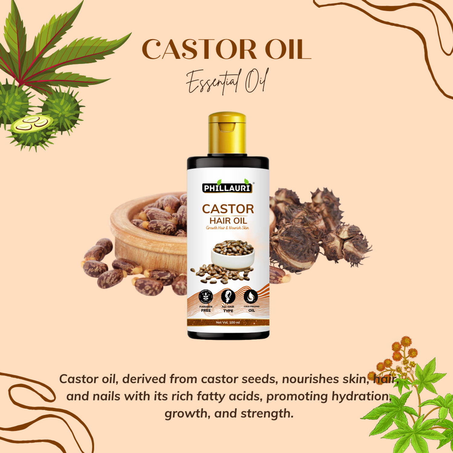 Image of Phillauri Castor Oil Cold Pressed To Support Hair Growth Hair Oil (500 ml)