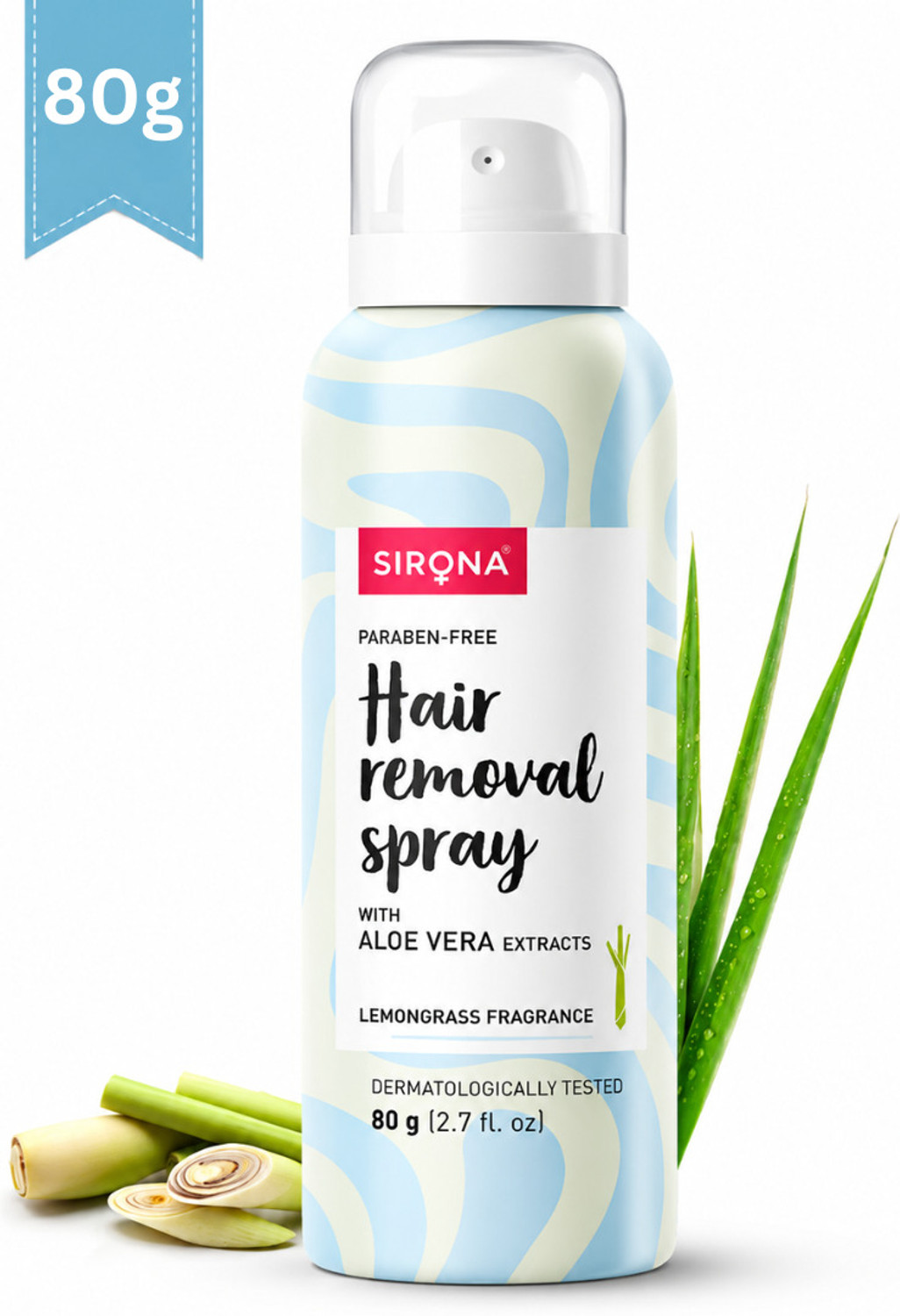 Image of SIRONA Hair Removal Spray with Aloe Vera & Lemongrass, 10-Minute Action, Paraben-Free Spray (80 ml)