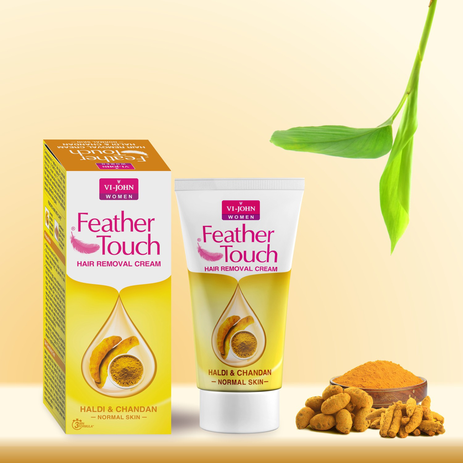 Image of VI-JOHN FEATHER TOUCH HAIR REMOVAL HALDI CHANDAN 110 GM PACK OF 3 (330g) Cream (330 g, Set of 3)