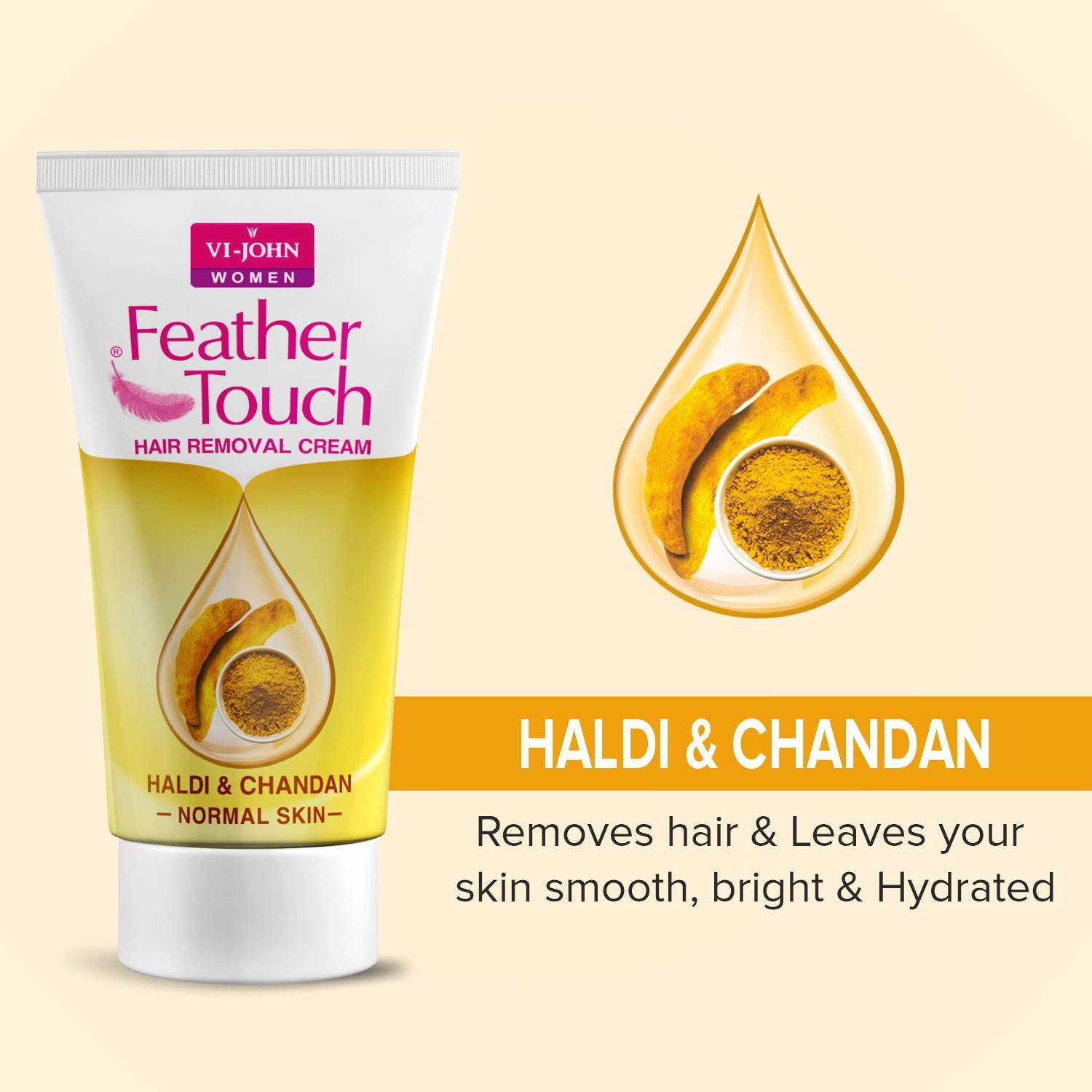 Image of VI-JOHN FEATHER TOUCH HAIR REMOVAL HALDI CHANDAN 110 GM PACK OF 3 (330g) Cream (330 g, Set of 3)