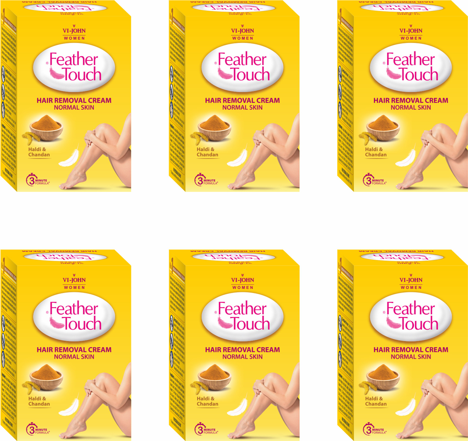 Image of VI-JOHN FEATHER TOUCH HAIR REMOVAL HALDI CHANDAN 110 GM PACK OF 3 (330g) Cream (330 g, Set of 3)