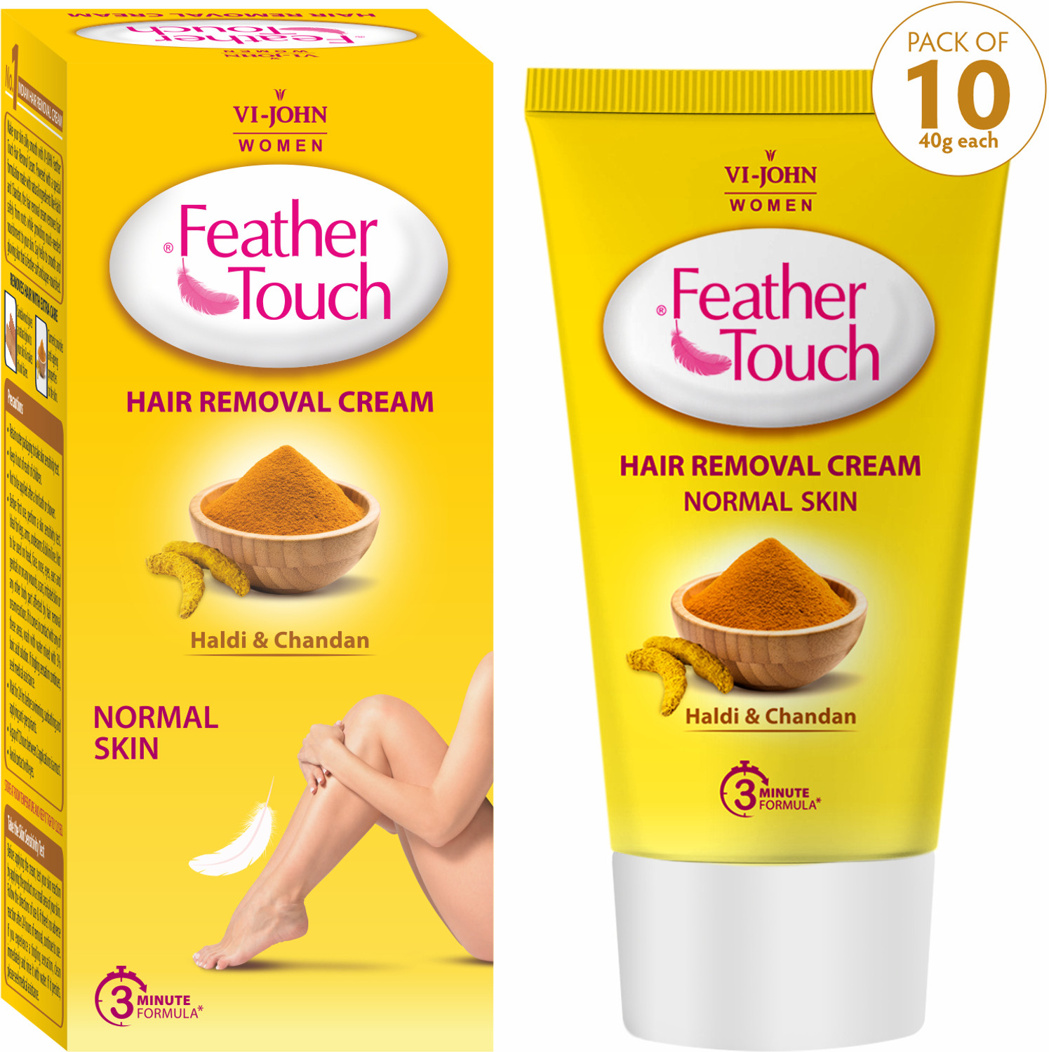 Image of VI-JOHN FEATHER TOUCH HAIR REMOVAL HALDI CHANDAN 110 GM PACK OF 3 (330g) Cream (330 g, Set of 3)