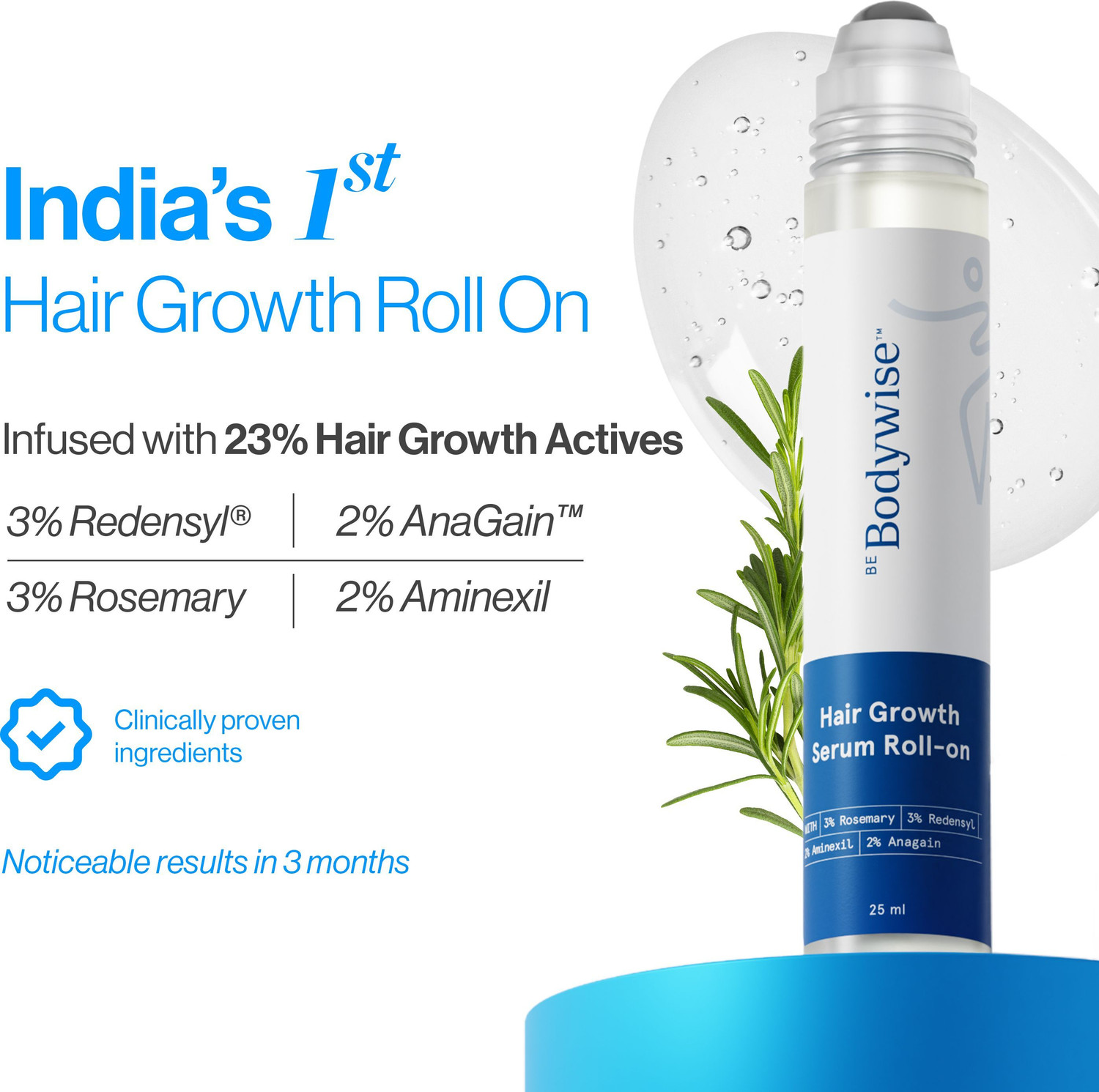 Be Bodywise 3% Rosemary Hair Growth Serum Roll On 25ml - Image 6