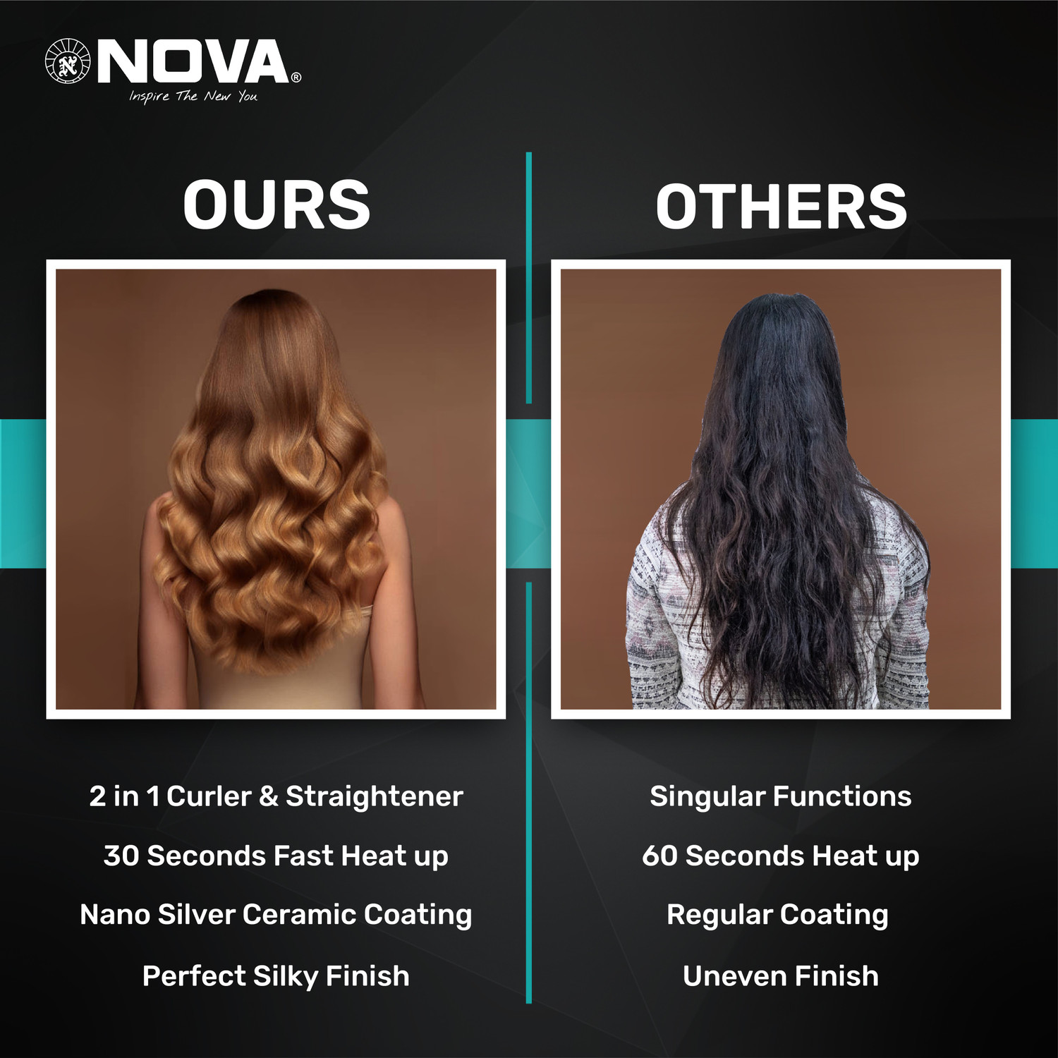 Image of NOVA 2 in 1 Straight and Curl NHS 906 Hair Straightener (Pink)
