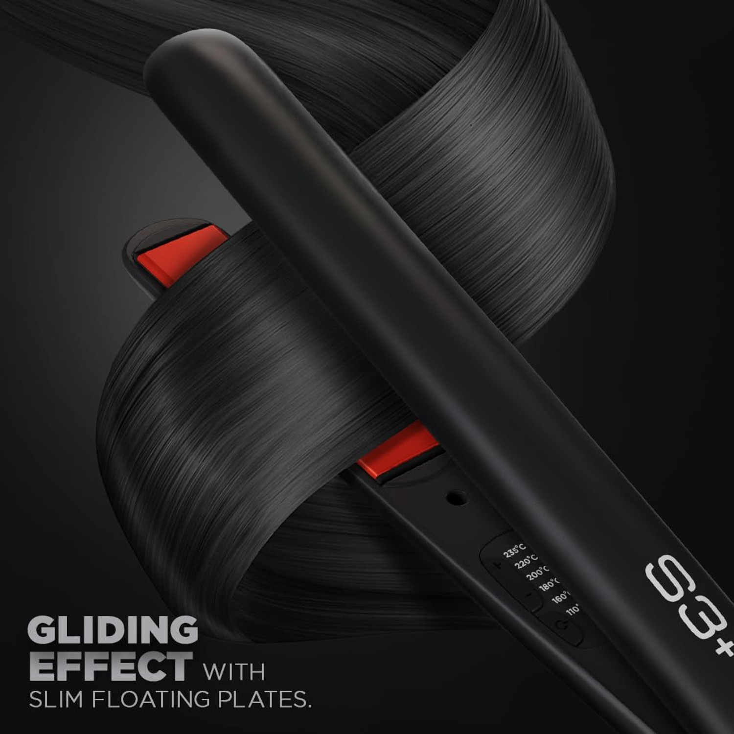 Image of Iconic Genuine S3+ S3+ Hair Straightener, Black & Red, Professional Ceramic Floating Plates, Hair Straightener (Black)