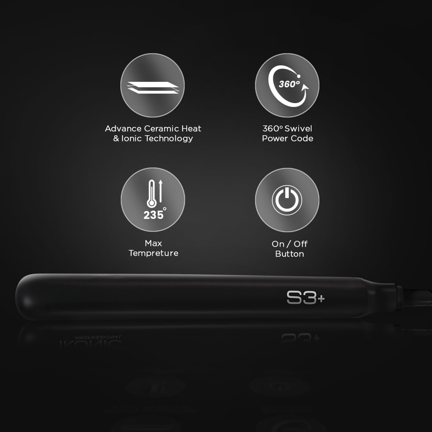 Image of Iconic Genuine S3+ S3+ Hair Straightener, Black & Red, Professional Ceramic Floating Plates, Hair Straightener (Black)