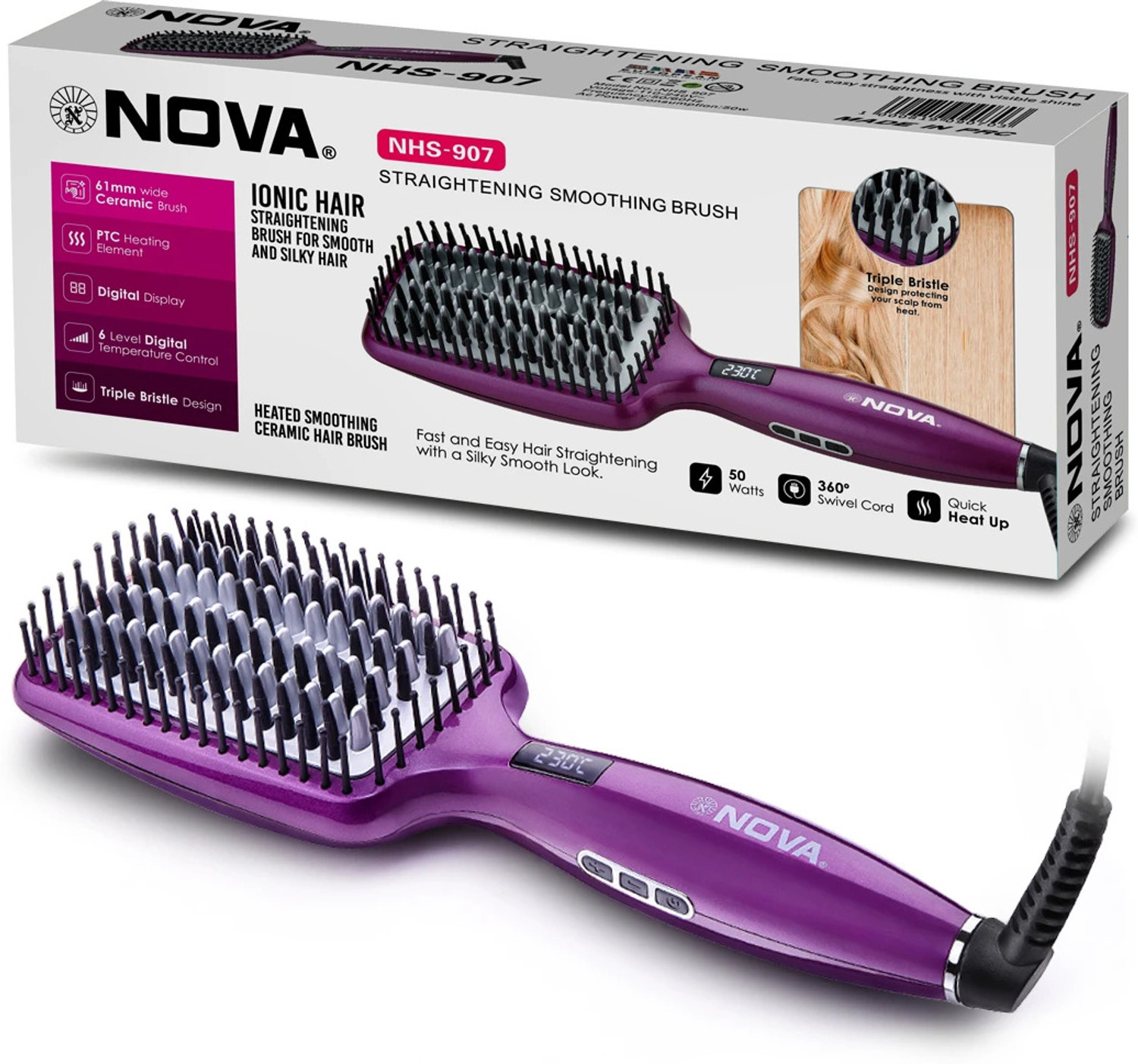 Image of NOVA 2 in 1 Straight and Curl NHS 906 Hair Straightener (Pink)