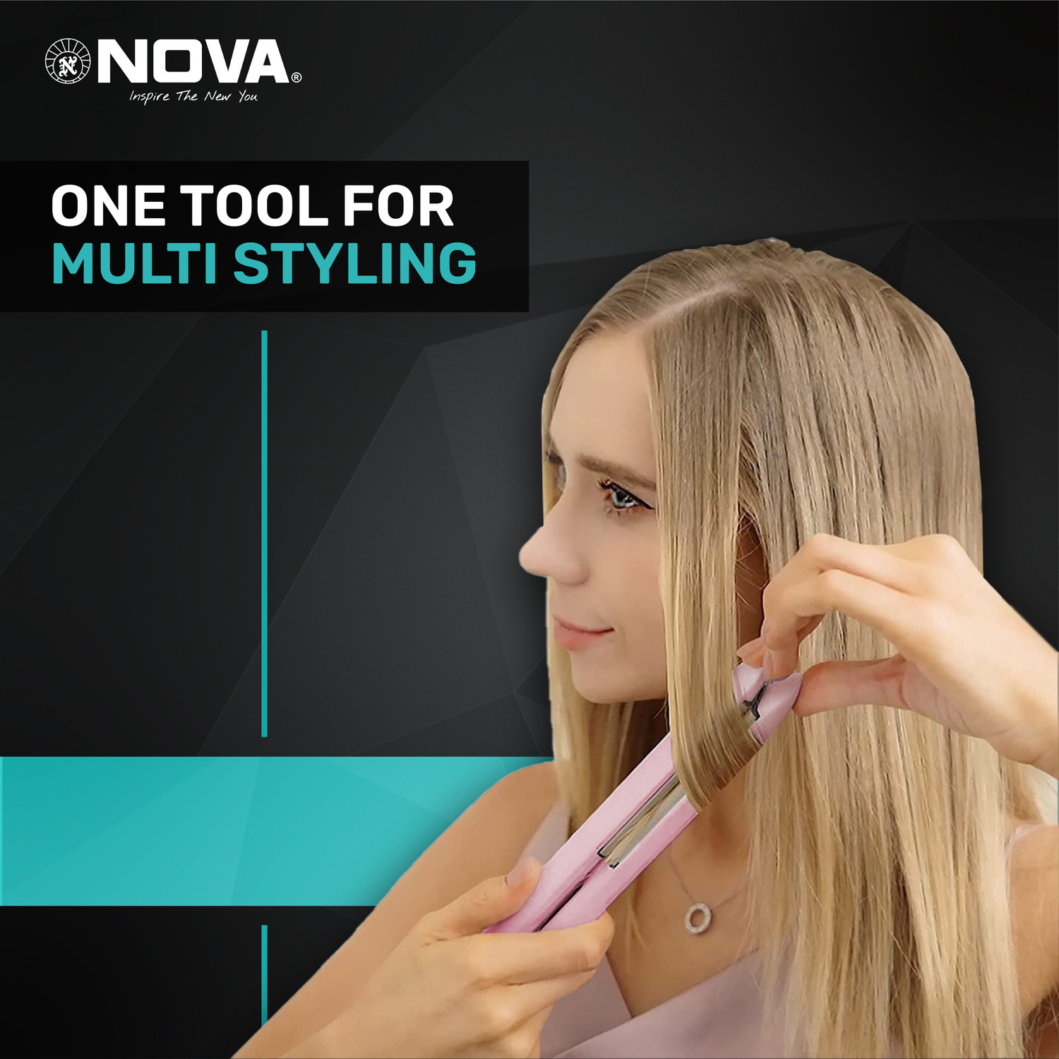 Image of NOVA 2 in 1 Straight and Curl NHS 906 Hair Straightener (Pink)
