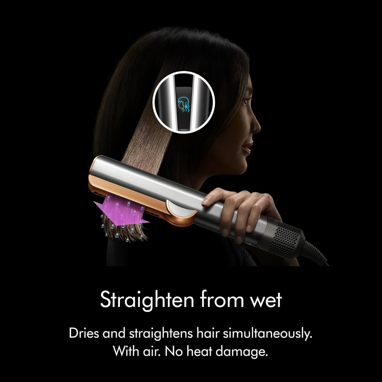 Image of Dyson Natural straight retains hair volume 2 airflows & 6 heat temperature settings Airstrait Hair Straightener With Air, No Hot Plates Hair Straightener (Ceramic Pink /Rose Gold)