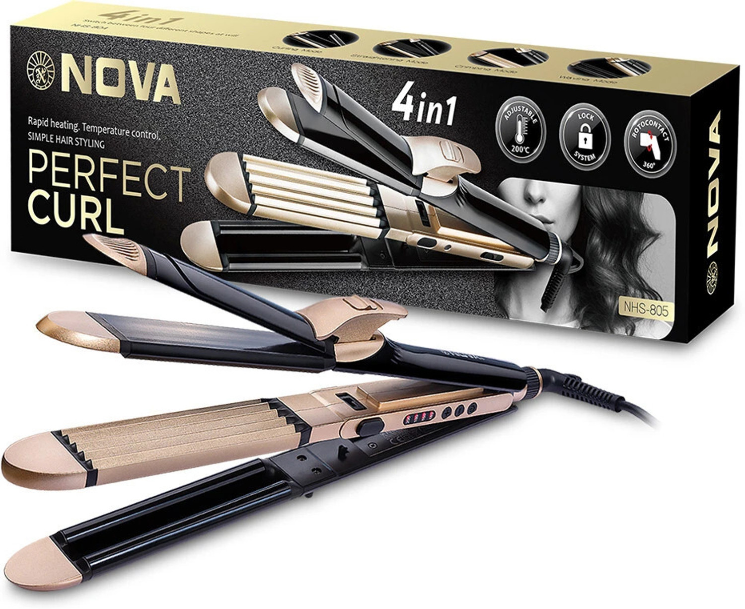 Image of NOVA 2 in 1 Straight and Curl NHS 906 Hair Straightener (Pink)