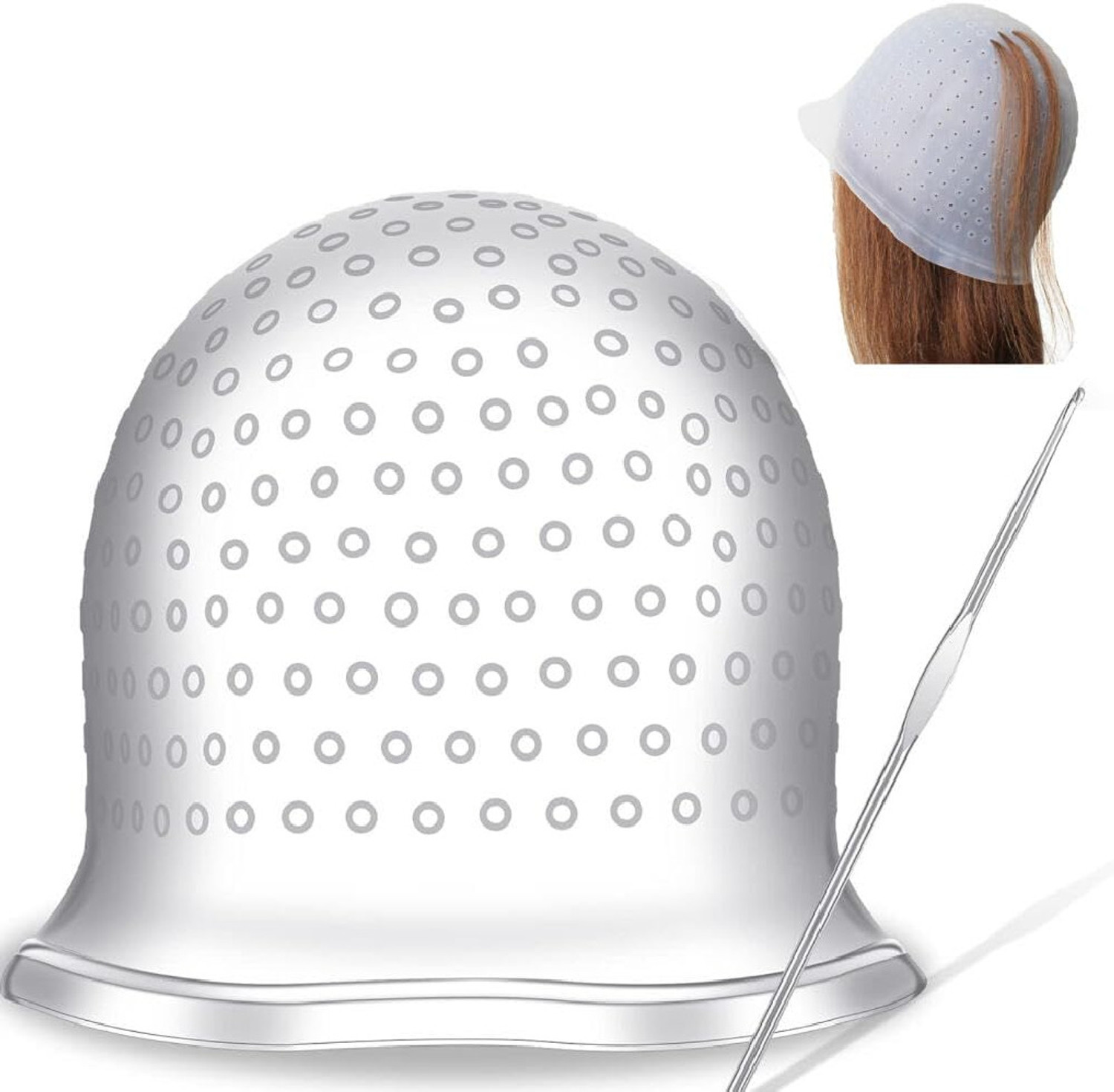 Missever Silicone Hair Coloring Highlighting Cap, Punched Highlight Cap Hair Styler (120 g) - Image 1