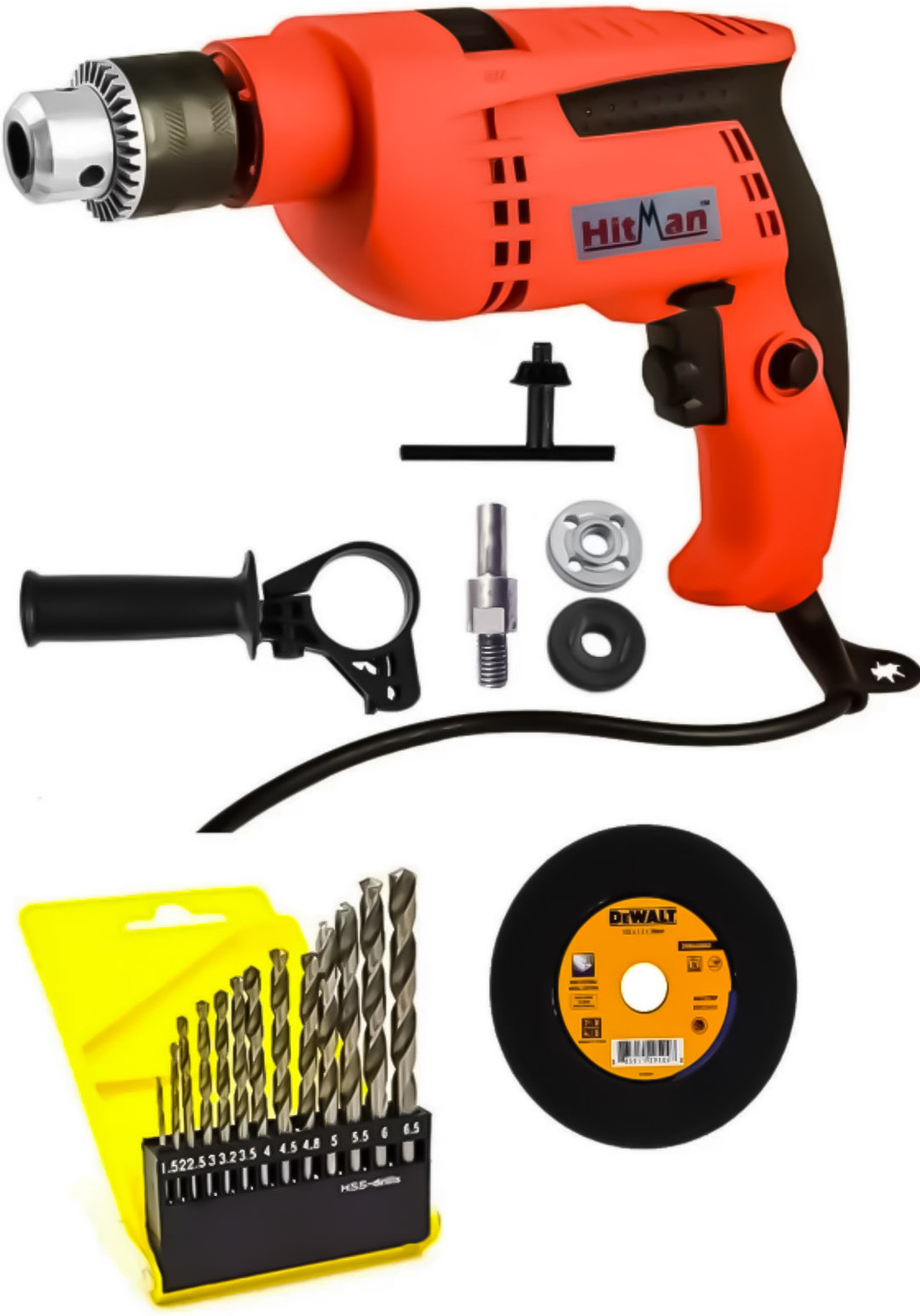 Mamodiaz Hitman HTID-13B 13MM Drill Machine &13pc hss dril Bit With Iron Cuting & Complete set Hammer Drill