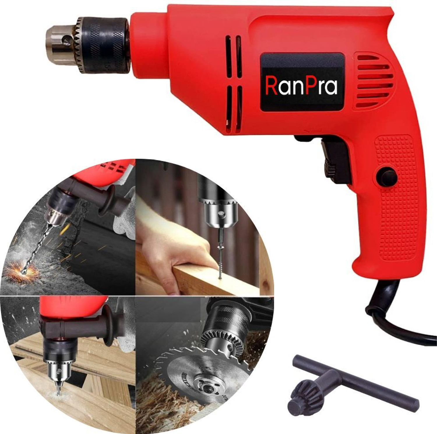 Image of RanPra 100% COPPER ARMETURE HEAVY DUTY DRILL MACHINE WITH 13PCS BIT & SAFETY GLOVES 5pcs Drill bits and 4useable Blades and 4inch Angle Grinder Hammer Drill (12 mm Chuck Size, 650 W)