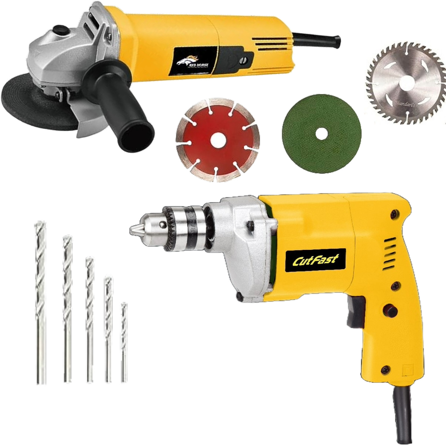 Image of RanPra 100% COPPER ARMETURE HEAVY DUTY DRILL MACHINE WITH 13PCS BIT & SAFETY GLOVES 5pcs Drill bits and 4useable Blades and 4inch Angle Grinder Hammer Drill (12 mm Chuck Size, 650 W)