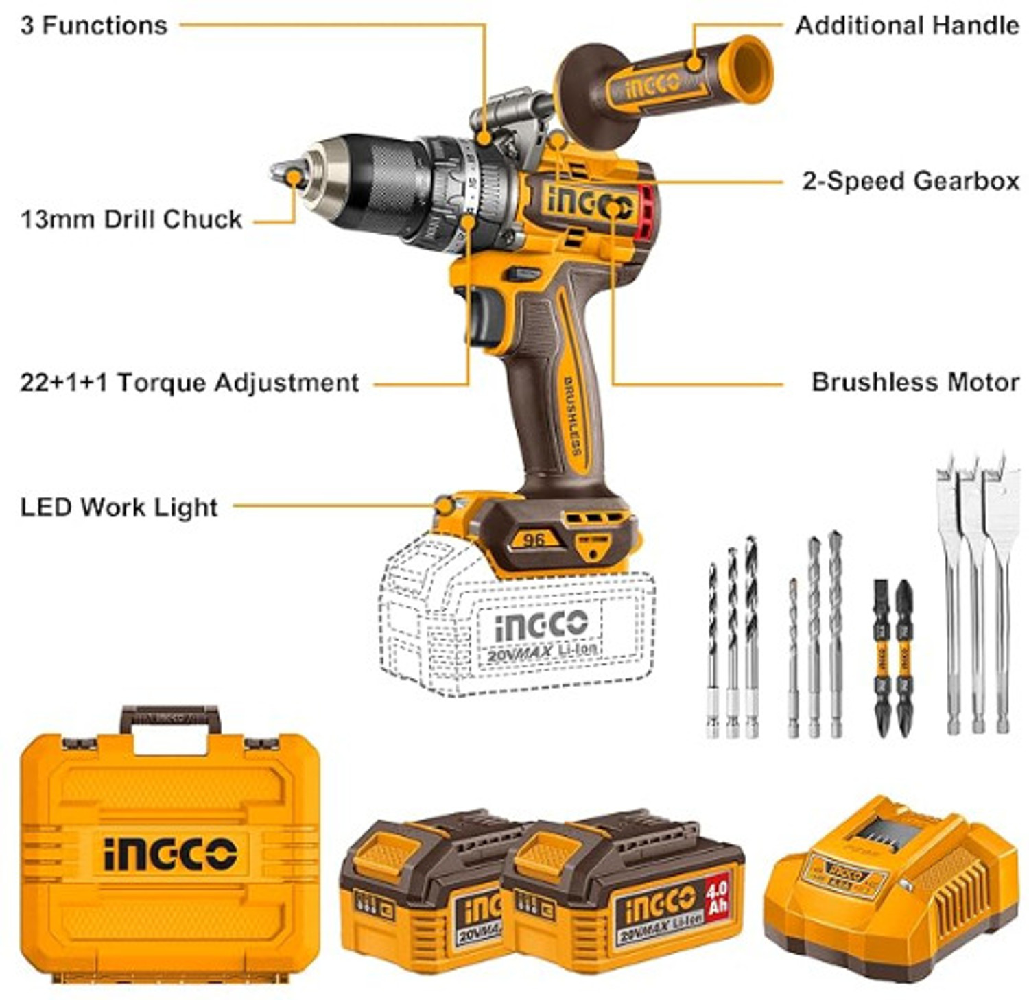 Image of INGCO CIDLI209686 96NM DRILL Impact Driver (13 mm Chuck Size, 800 W)