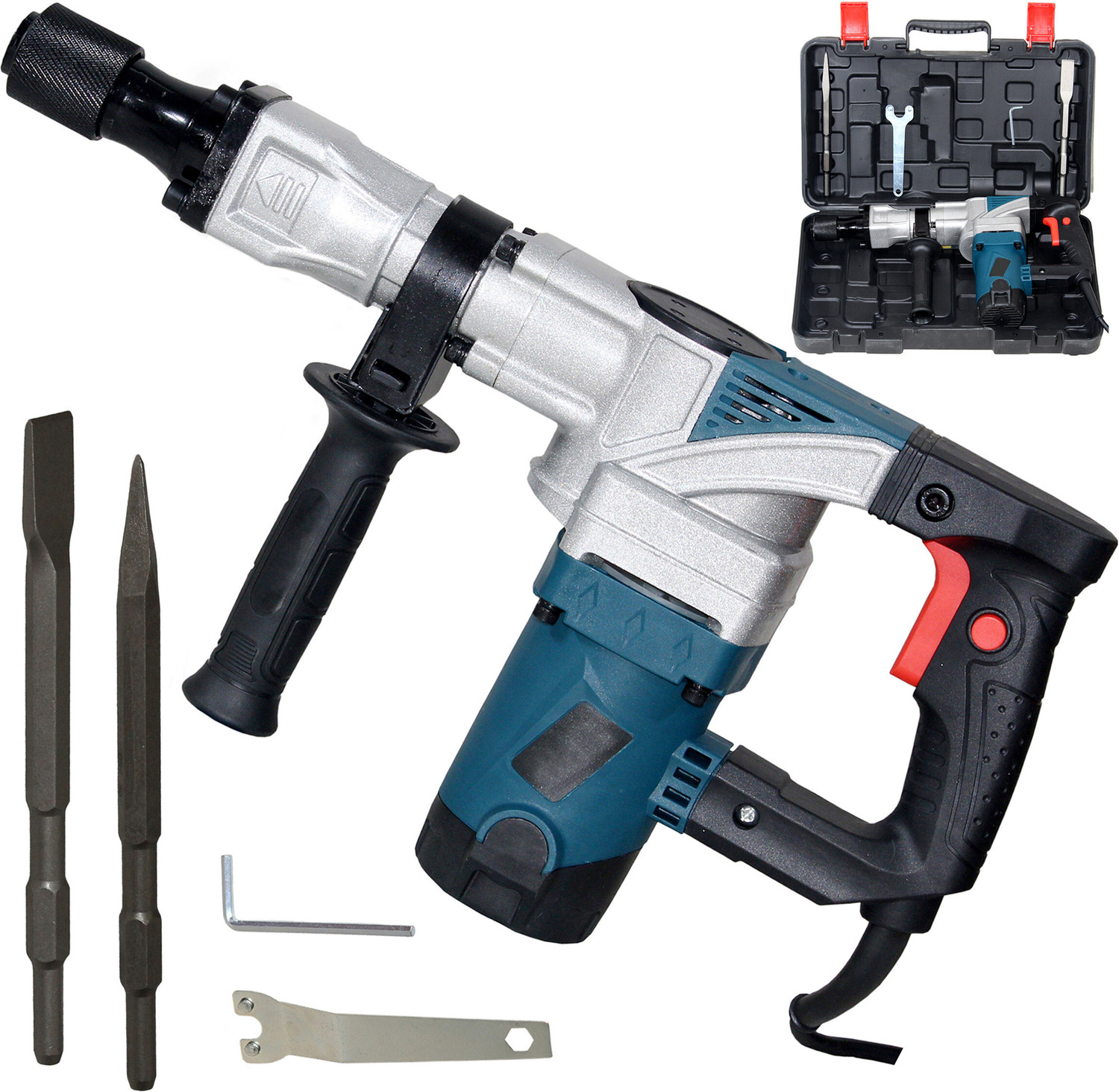 Digital Craft Demolition Hammer 1400W – 7kg Heavy-Duty Concrete Breaker with 3000RPM 360° Rotating Handle, Hex Point & Flat Chisel for Grooving, Chipping & Breaking Hammer Drill