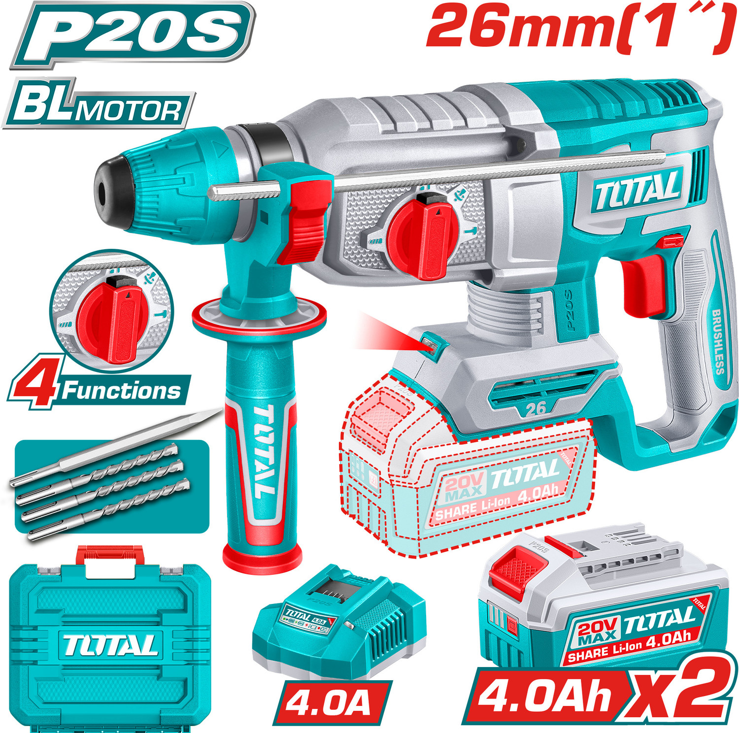 TOTAL TRHLI262085 TRHLI262085 Rotary Hammer Drill