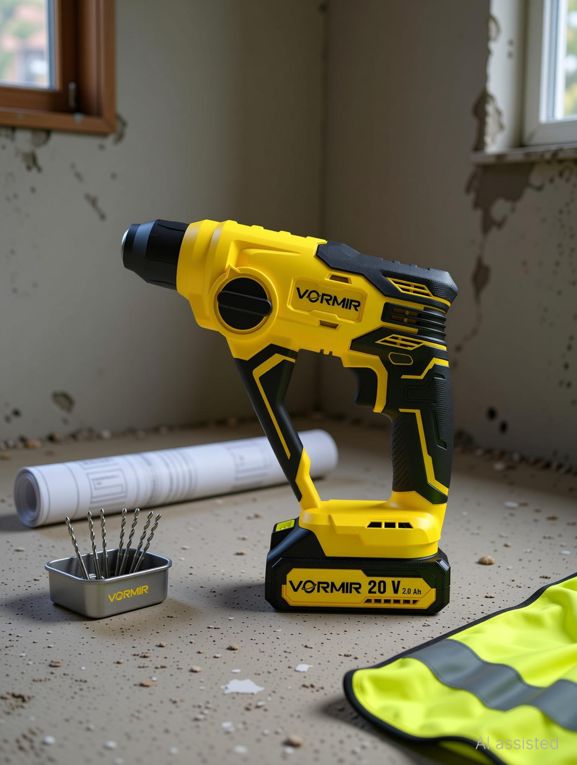 iBELL VORMIR VR CH21-10 Cordless Rotary Hammer Drill with 2.0Ah Li-Ion Battery, SDS-Plus Chuck, 1.2J Impact Energy, 20V, 0–900 RPM, 0–5000 BPM,BMC Box Included, Rotary Hammer Drill