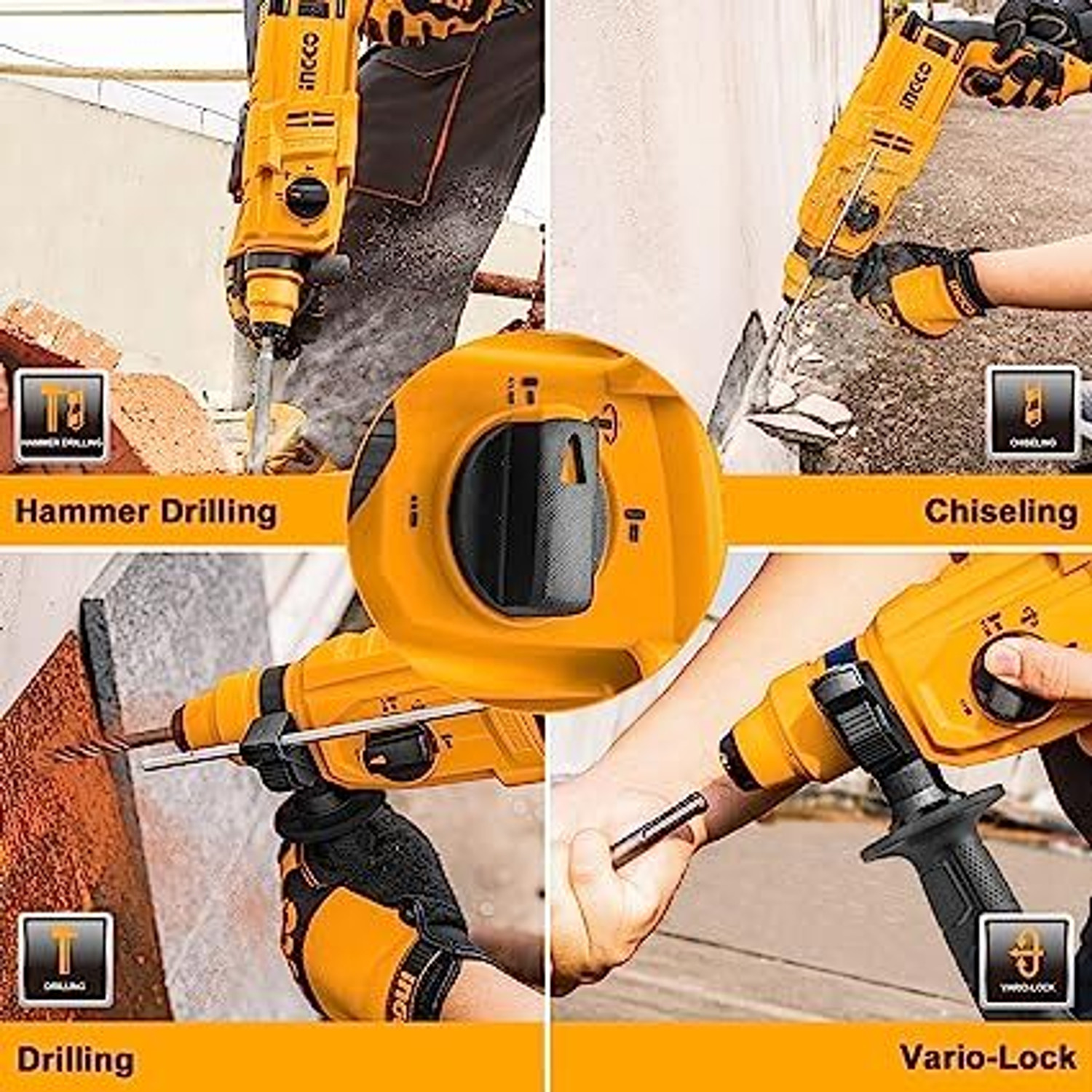 Image of INGCO RGH6528 rotary hammer drilling machine Rotary Hammer Drill (22 mm Chuck Size, 650 W)