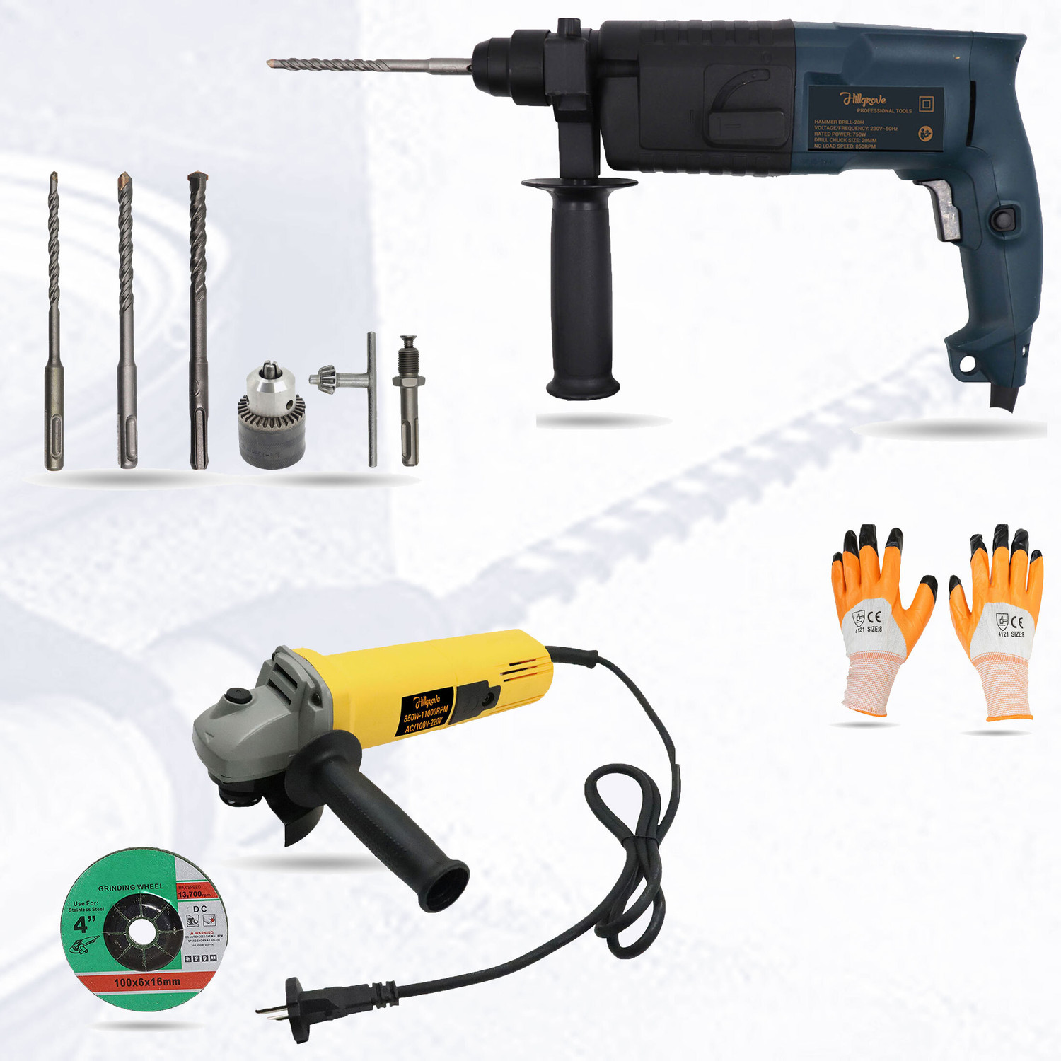 Image of RanPra 13MM DRILL MACHINE WITH 5pcs Drill bits and 4useable Blades and 4inch Angle Grinder Hammer Drill (13 mm Chuck Size, 650 W)