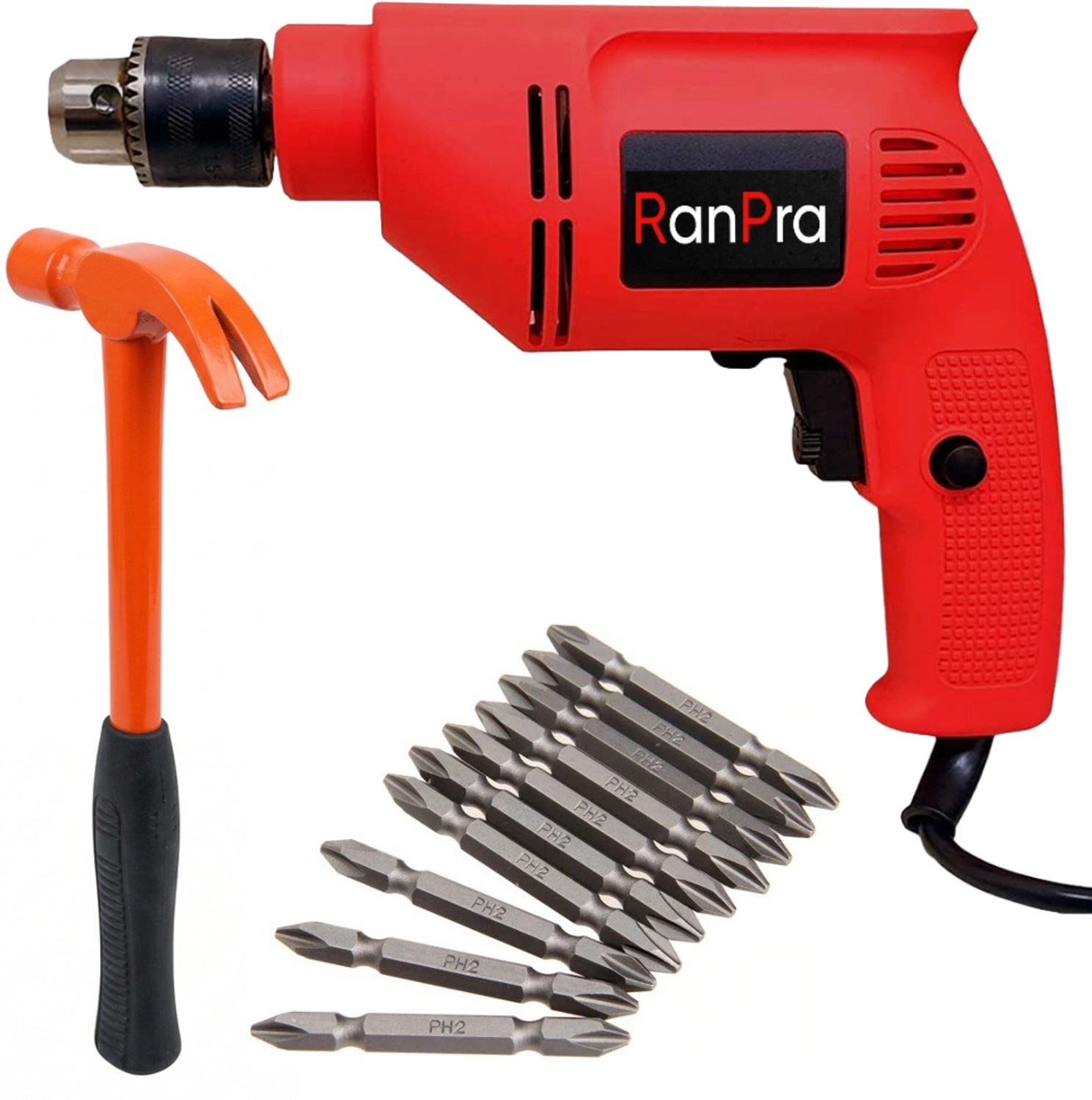 Image of RanPra COMBO OF 33PCS TOOL KIT WITH HAMMER AND ANGLE GRINDER | 13MM DRILL 5pcs Drill bits and 4useable Blades and 4inch Angle Grinder Hammer Drill (14 mm Chuck Size, 650 W)