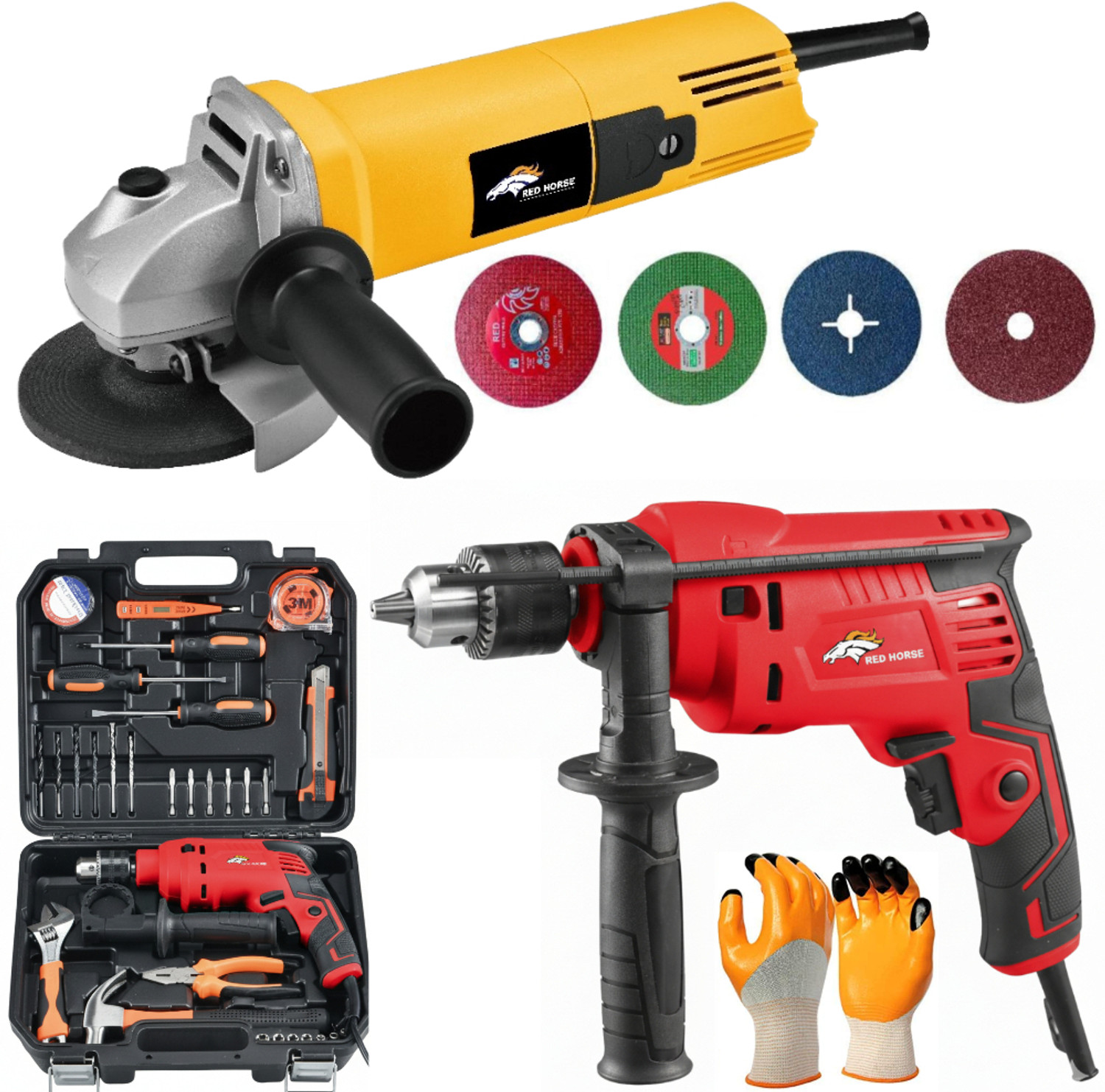 Image of RanPra COMBO OF 33PCS TOOL KIT WITH HAMMER AND ANGLE GRINDER | 13MM DRILL 5pcs Drill bits and 4useable Blades and 4inch Angle Grinder Hammer Drill (14 mm Chuck Size, 650 W)