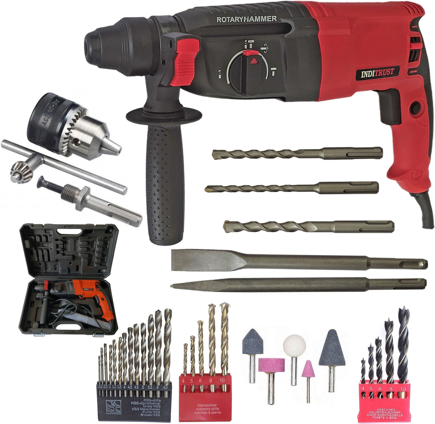 Image of RanPra 13MM DRILL MACHINE WITH 5pcs Drill bits and 4useable Blades and 4inch Angle Grinder Hammer Drill (13 mm Chuck Size, 650 W)