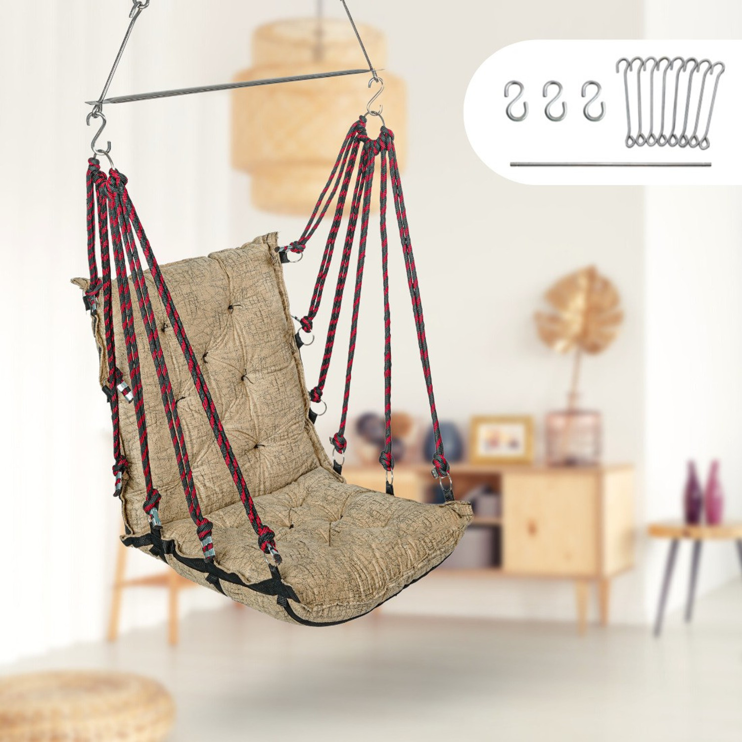 Image of UA URBAN ART Swing Jhula Chair, Hammock, Outdoor- 3 Seater Weight Capacity 300Kgs+ Iron Hammock (Multicolor, DIY(Do-It-Yourself))