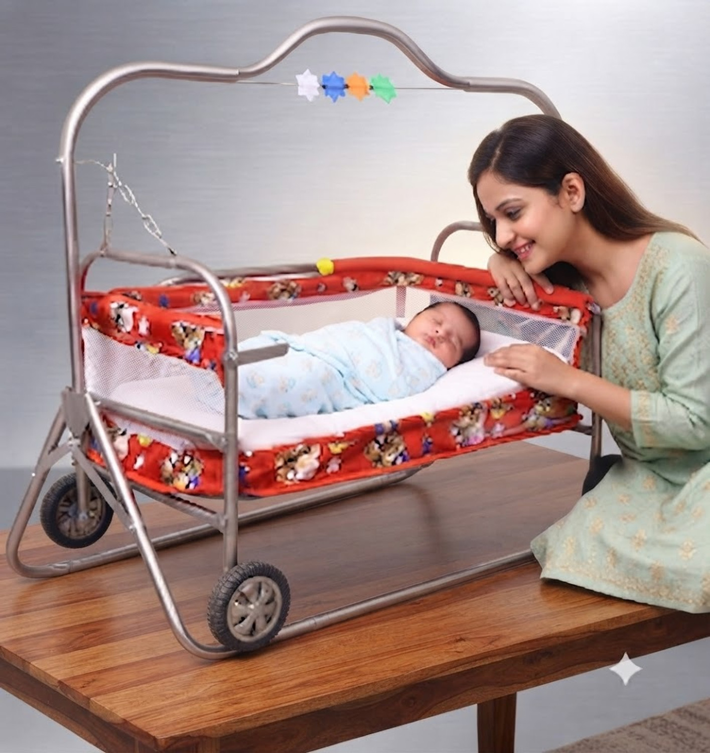 Image of GROWMETAL BABY-SWING-RED-STEEL-SMALL Iron Small Swing (Red, DIY(Do-It-Yourself))