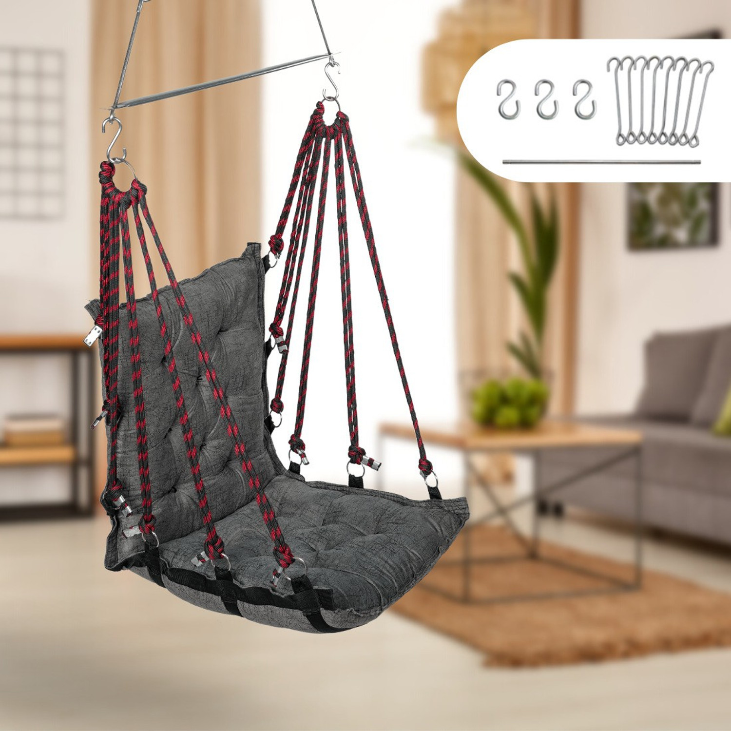 Image of UA URBAN ART Swing Jhula Chair, Hammock, Outdoor- 3 Seater Weight Capacity 300Kgs+ Iron Hammock (Multicolor, DIY(Do-It-Yourself))