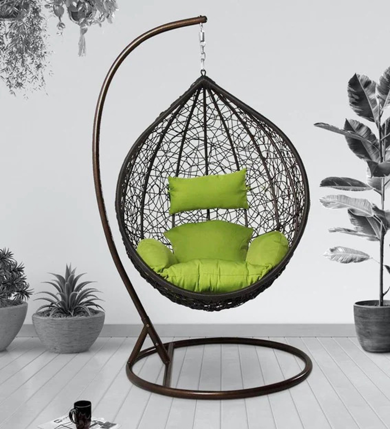 Image of VIVAVIBE Single Seater Swing with Cushion & Stand Indoor /Outdoor /Balcony /Garden /Terrace Iron Large Swing (Black, Green, DIY(Do-It-Yourself))