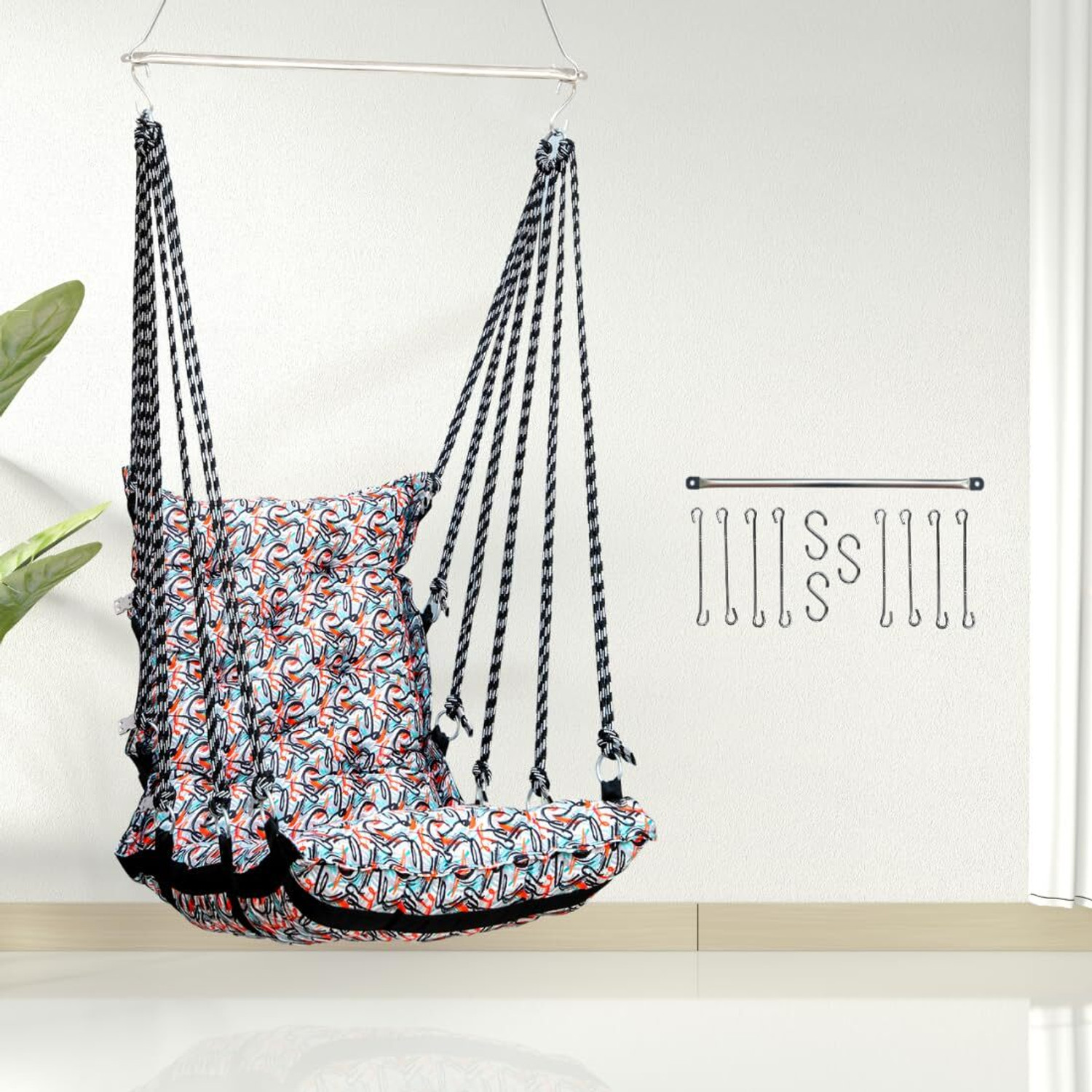 Image of UA URBAN ART Swing Jhula Chair, Hammock, Outdoor- 3 Seater Weight Capacity 300Kgs+ Iron Hammock (Multicolor, DIY(Do-It-Yourself))