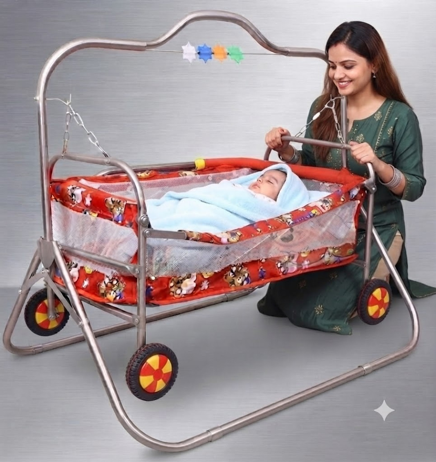 Image of GROWMETAL BABY-SWING-RED-STEEL-SMALL Iron Small Swing (Red, DIY(Do-It-Yourself))