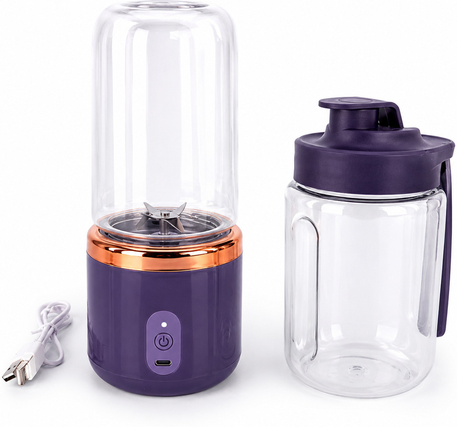 Image of Hemovia Plastic Portable Electric USB Juicer Bottle Blender Hand Juicer | 400ML Multi Colour Hand Juicer (Blue)