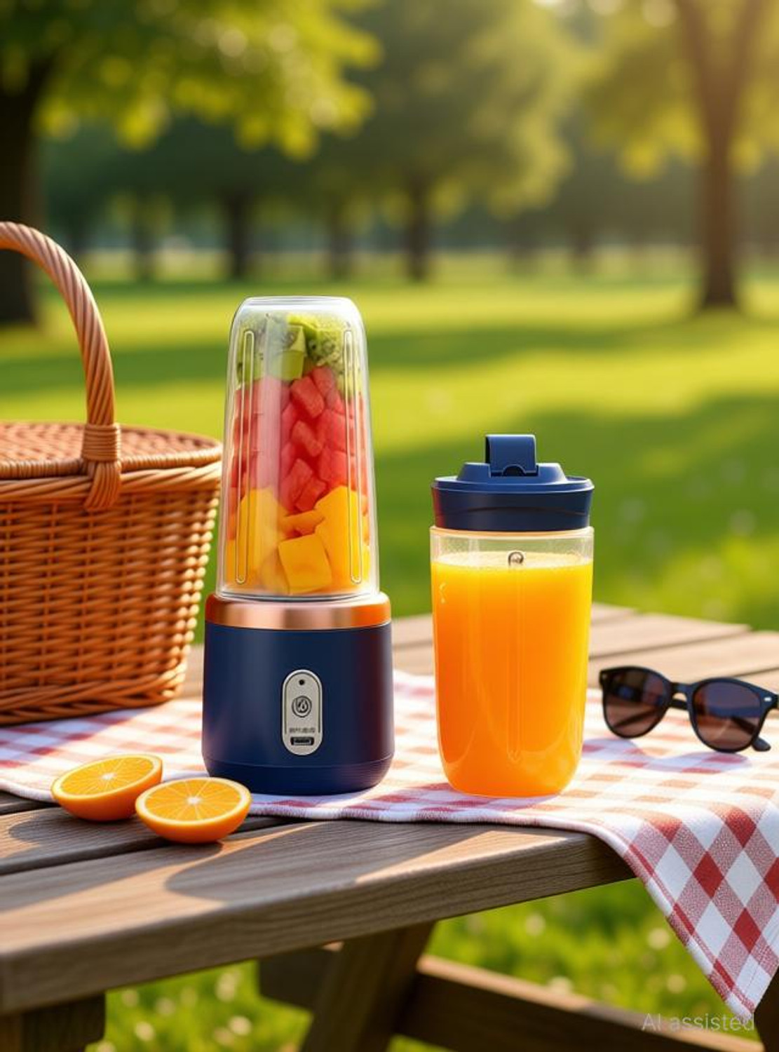 Image of Hemovia Plastic Portable Electric USB Juicer Bottle Blender Hand Juicer | 400ML Multi Colour Hand Juicer (Blue)
