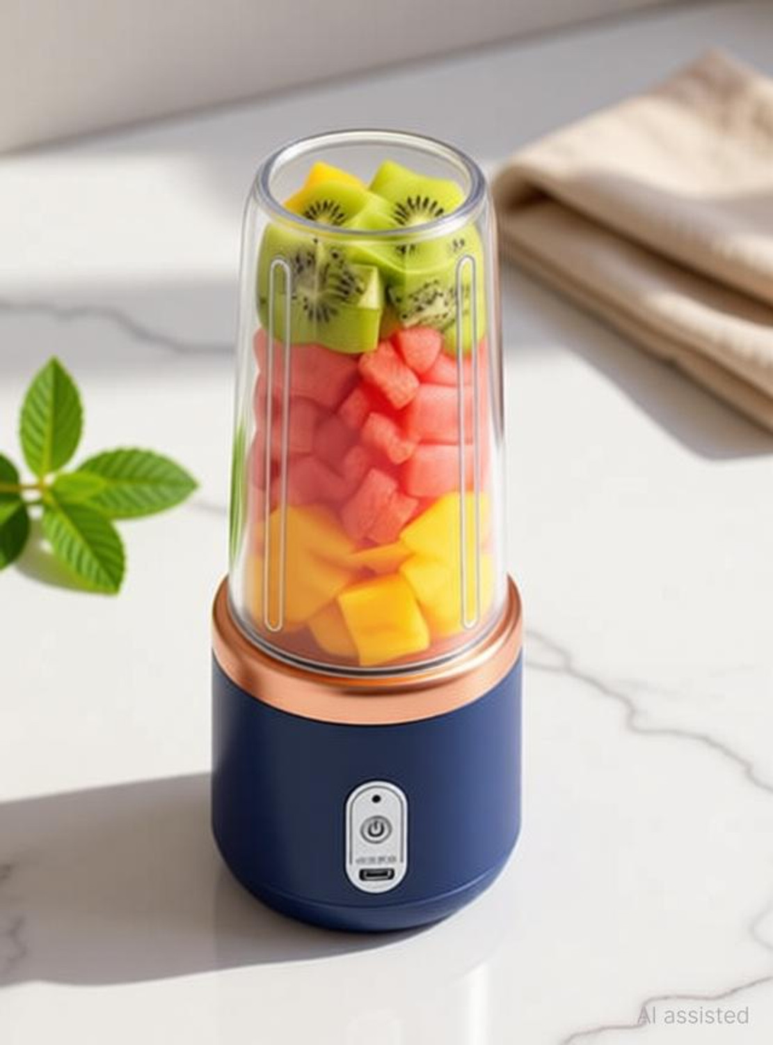 Image of Hemovia Plastic Portable Electric USB Juicer Bottle Blender Hand Juicer | 400ML Multi Colour Hand Juicer (Blue)