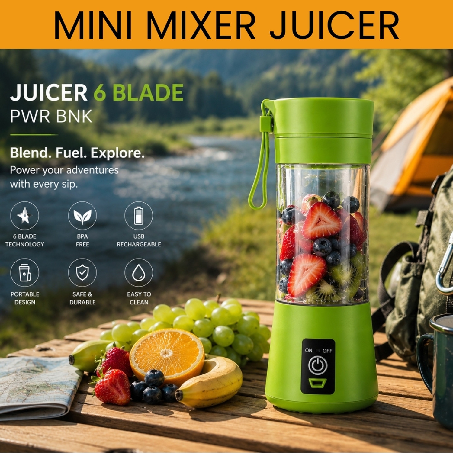 Image of DAKSHWAY Wireless Rechargeable Blender Portable Juicer for Smoothies, Milkshakes M273 180 W Juicer (Portable Mini USB Juicer Wireless Rechargeable Blender for Fresh Juices Pro 18 | 1 Jar | Multicolor)