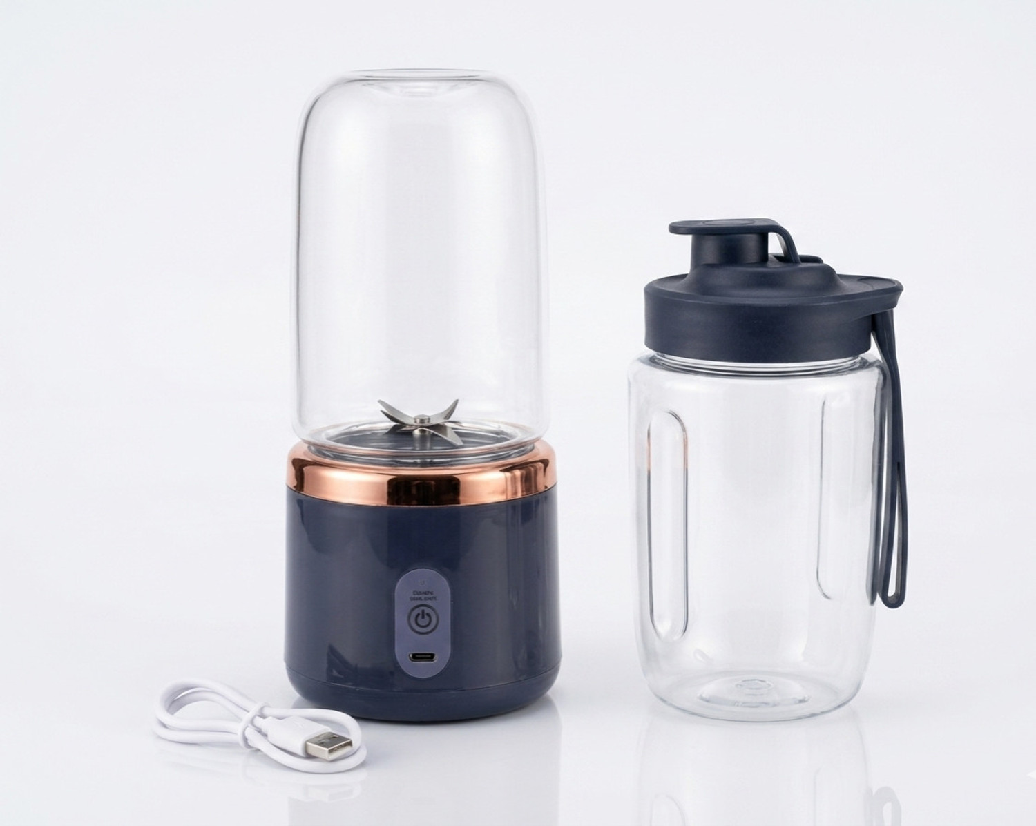 Image of Hemovia Plastic Portable Electric USB Juicer Bottle Blender Hand Juicer | 400ML Multi Colour Hand Juicer (Blue)