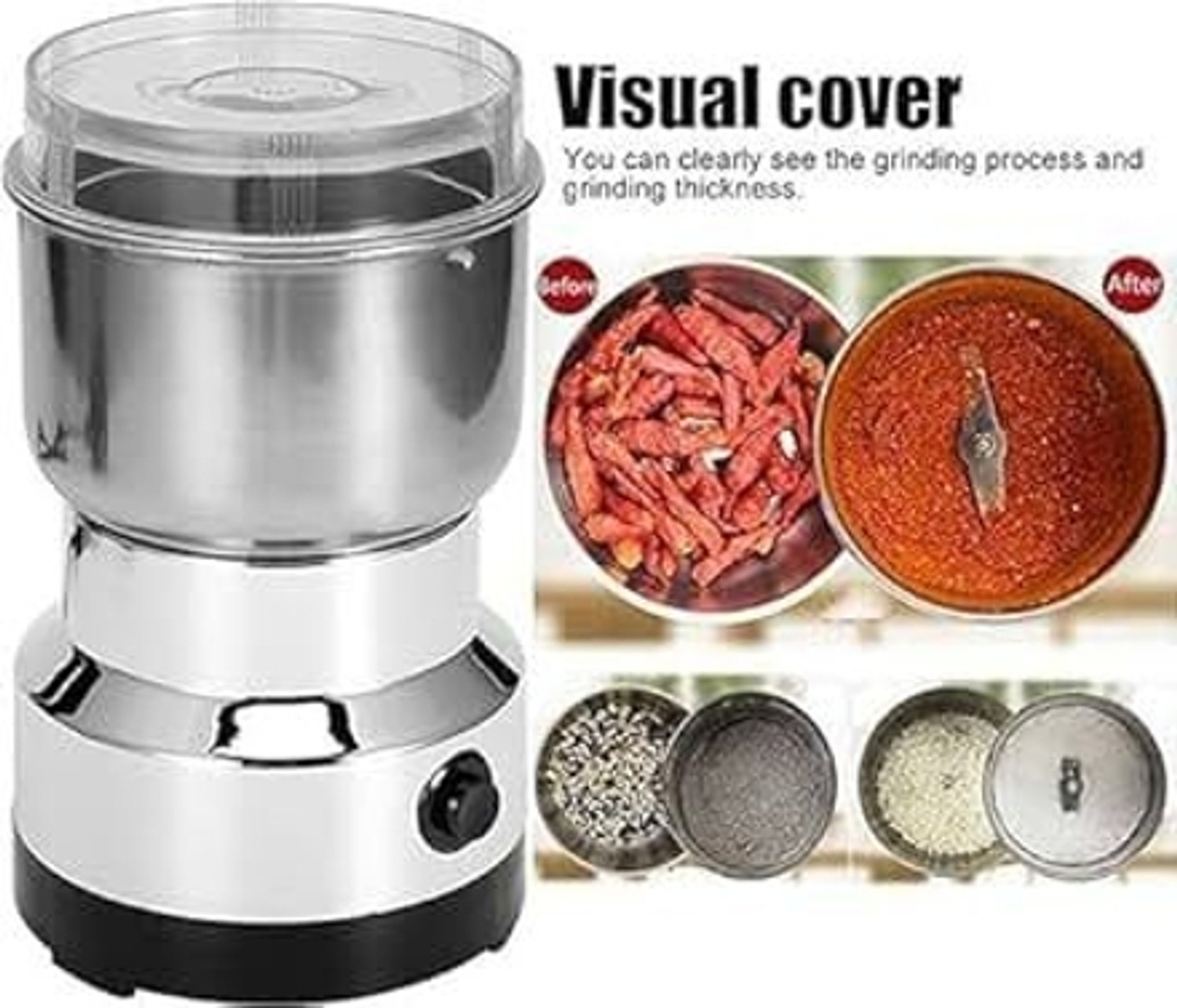 Image of SEVENMETICS Min Mixer Grinderi Stainless Steel Coffee & Spice Grains,Bean [NOT Use Liquid] 500 W Mixer Grinder (GrinMer-M27 /6 /25-270C | 1 Jar | Black, STEEL)