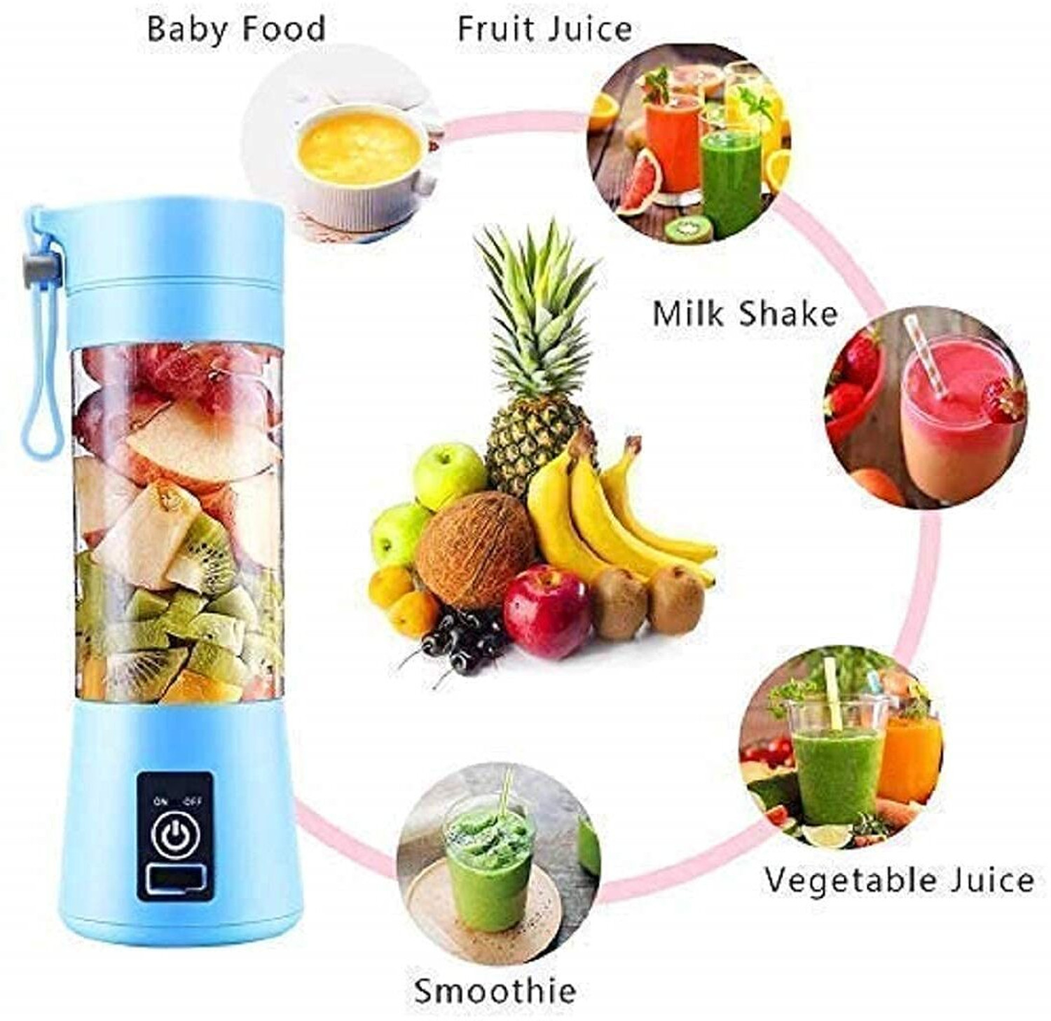Image of Bumpi Care Bumpi Mini Fruit Juicer Mixer Grinder Portable Milkshake Blenders Color-May Vary 220 W Juicer (6-Blade Juicer | 1 Jar | Multicolor)