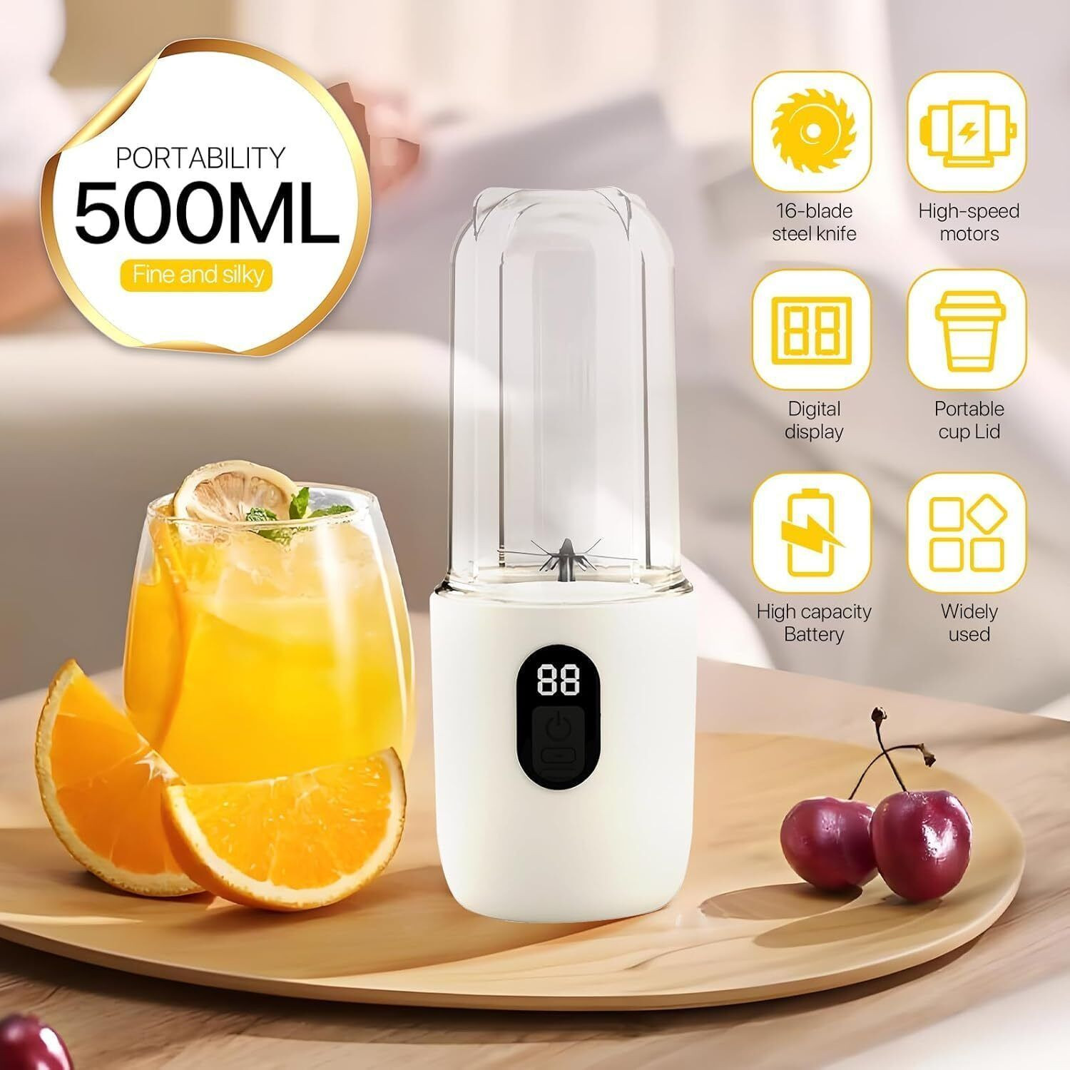 Image of Nutribullet Steel Portable USB Smoothie Blender 16 Blades, 3 Speed, Rechargeable Hand Juicer (White)