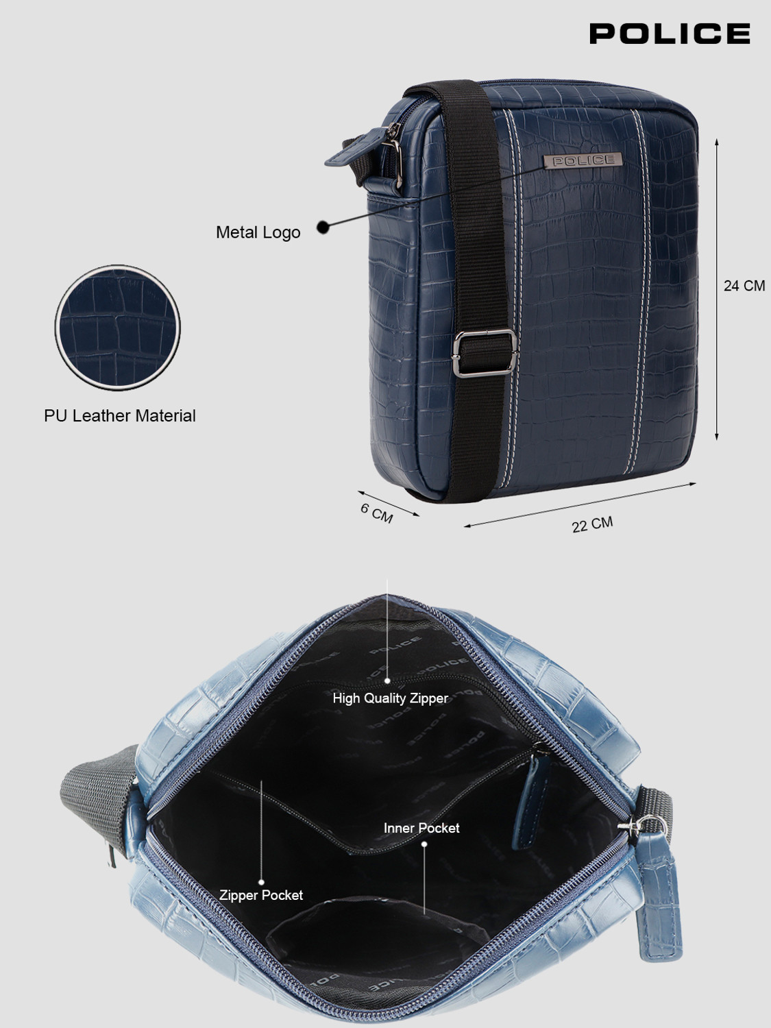 Image of Police Men Blue Hand-held Bag