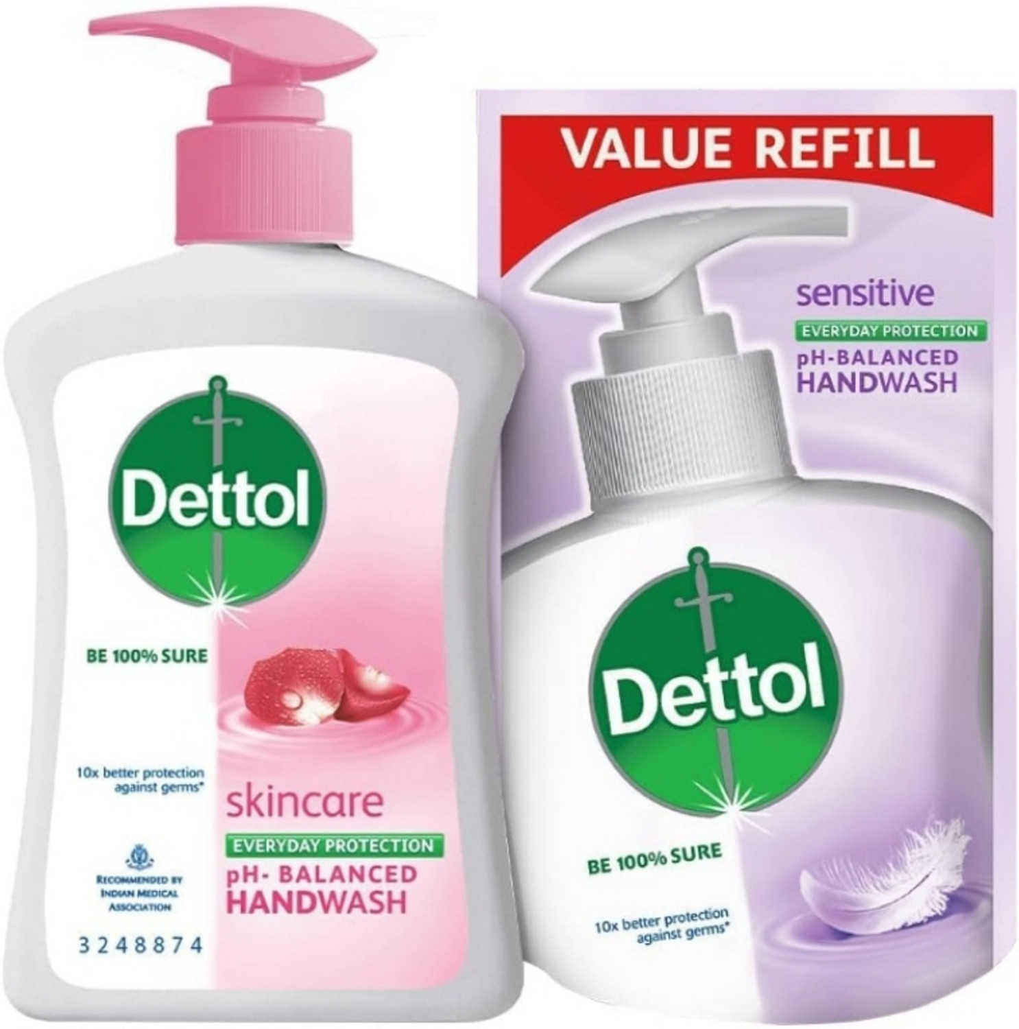 Image of Dettol Hand wash pump relief 200 ml with 175 ml skin care Hand Wash Pump + Refill (370 ml)