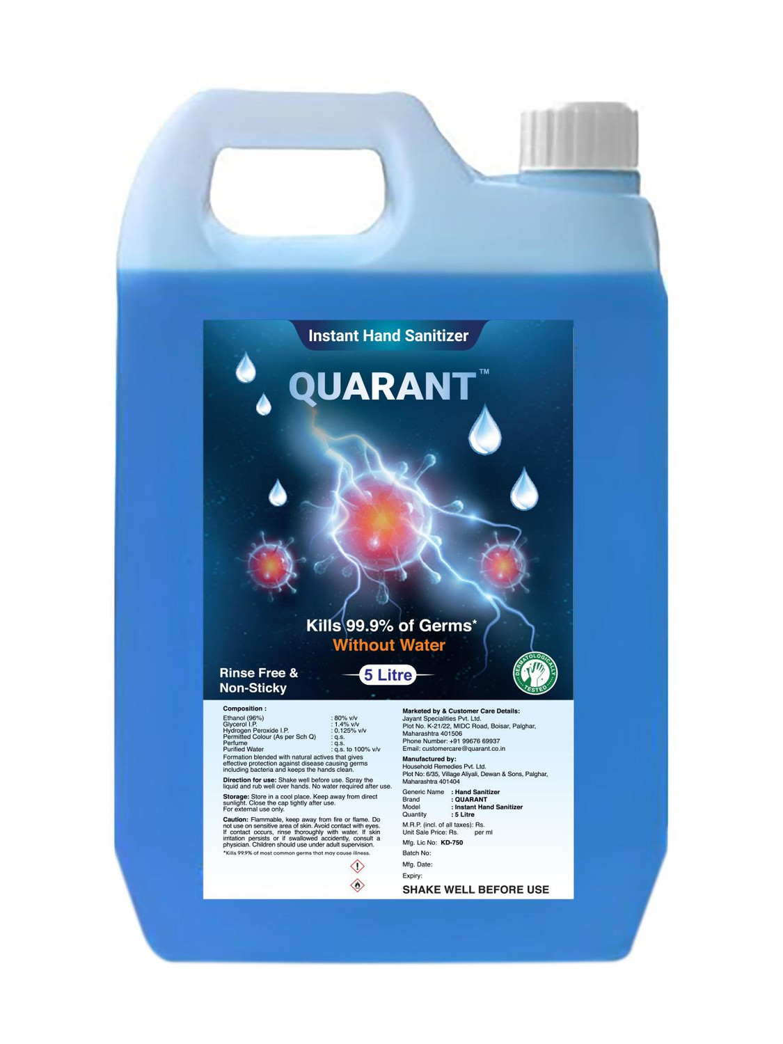 Image of Naturant Kills 99.99% Effective Against Germs | Safe for Kids Hand Sanitizer Can (5 L)